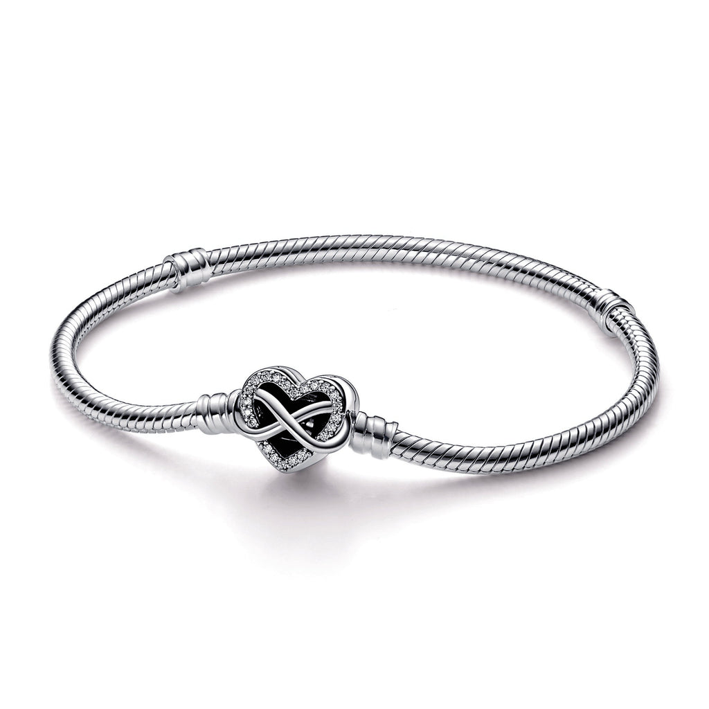 PANDORA Moments Sparkling Infinity Heart Clasp Snake Chain Bracelet Sterling Silver Bracelets Jewelry Gift