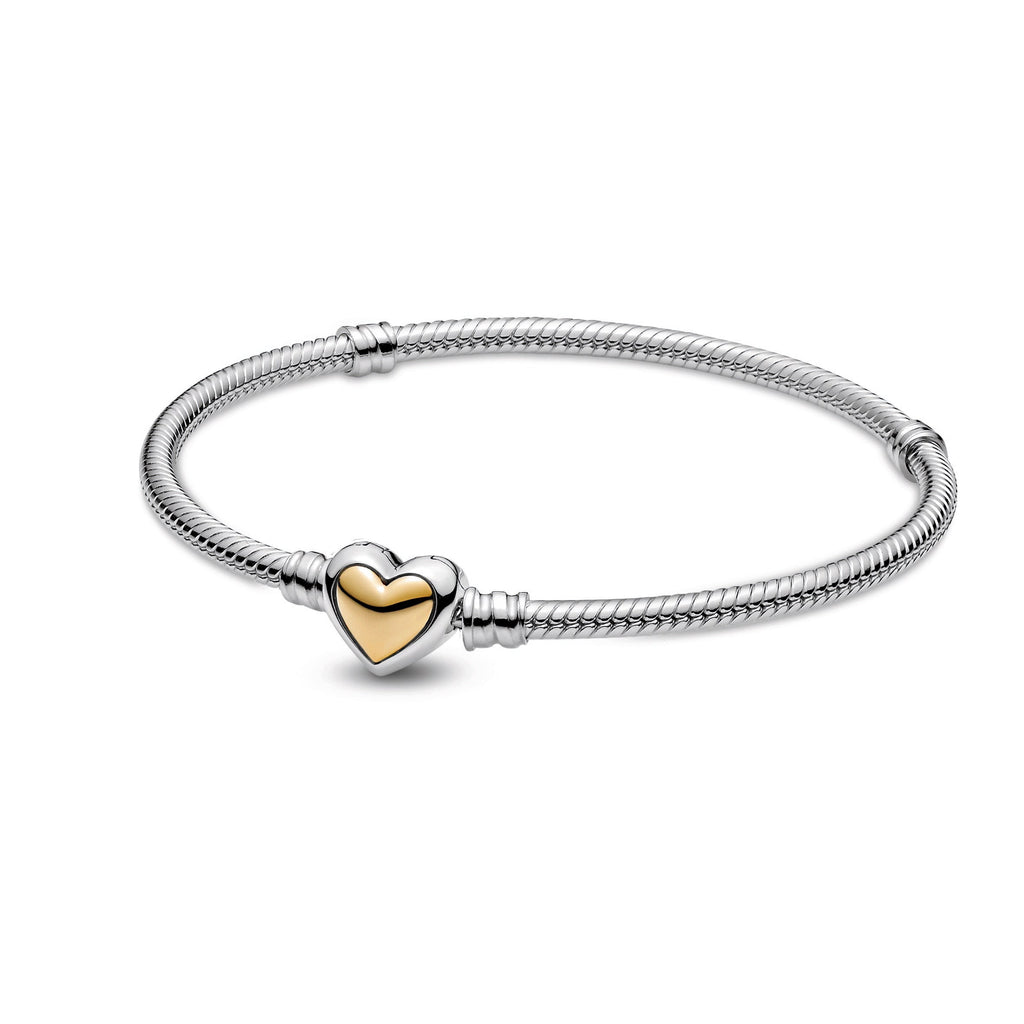 PANDORA Domed Golden Heart Clasp Snake Chain Bracelet 14K Gold Bracelets Jewelry Gift