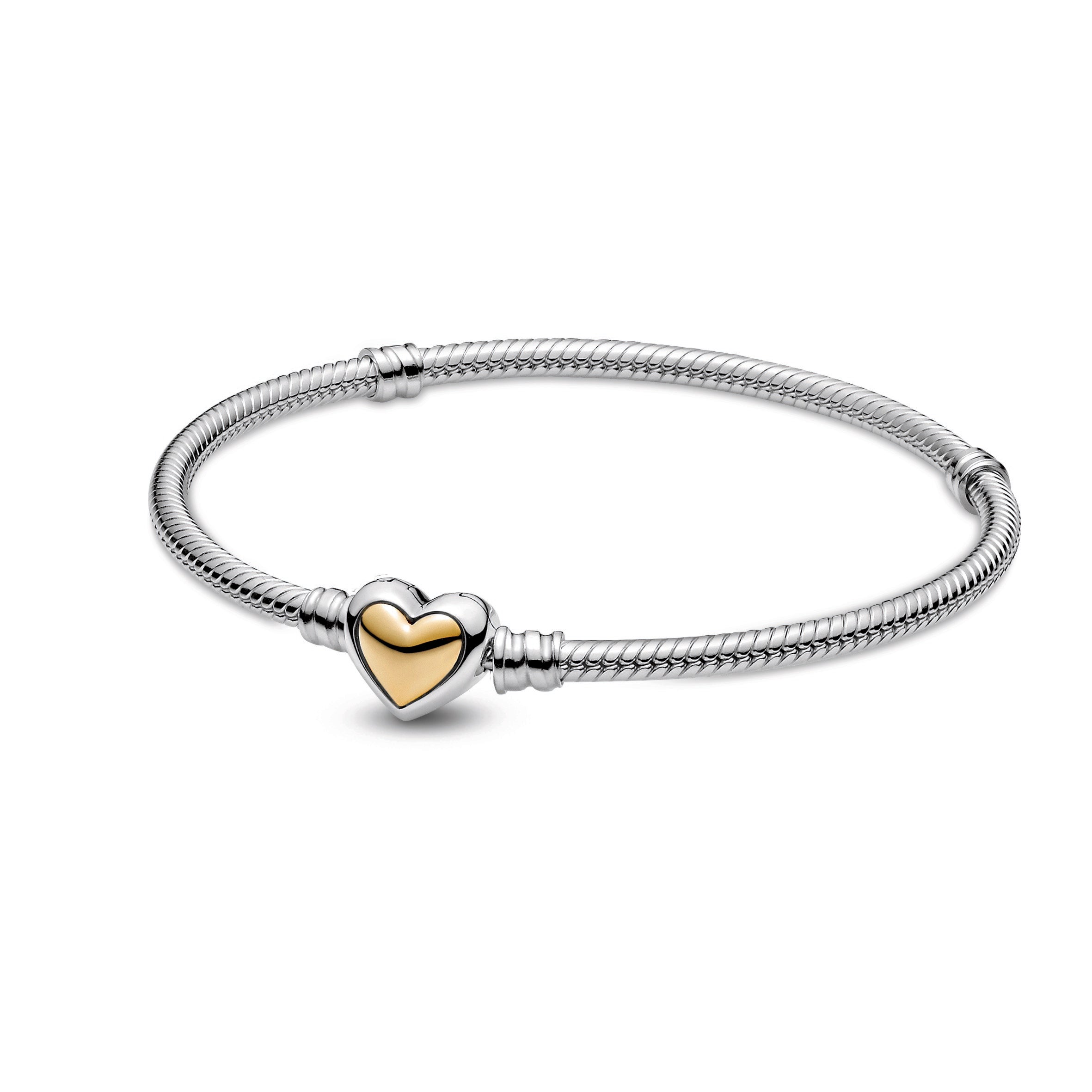 PANDORA Domed Golden Heart Clasp Snake Chain Bracelet 14K Gold Bracelets Jewelry Gift
