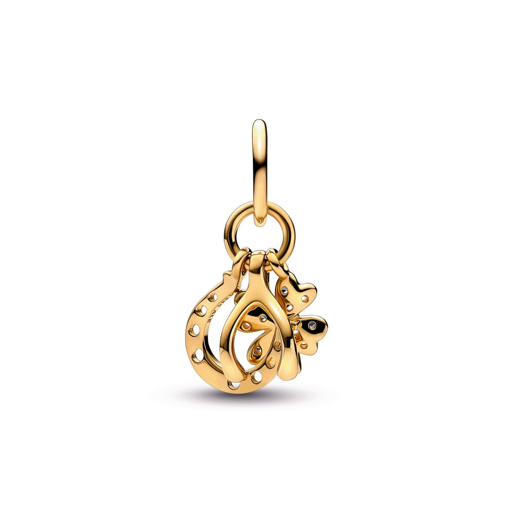 PANDORA Lucky Clover Wishbone And Horseshoe Dangle Charm 14K Gold Charms Bracelet Charm Jewelry Gift