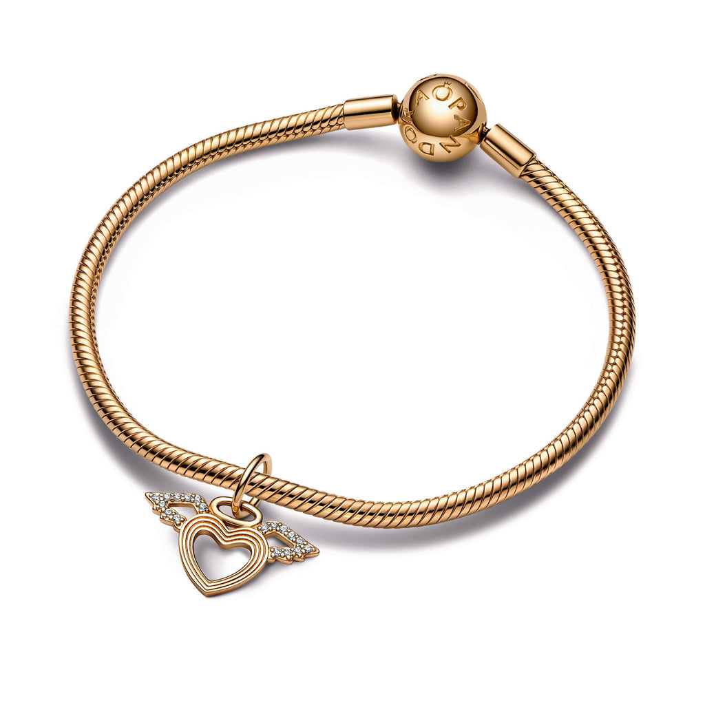 PANDORA Heart And Angel Wings Dangle Charm 14K Gold Charms Bracelet Charm Jewelry Gift