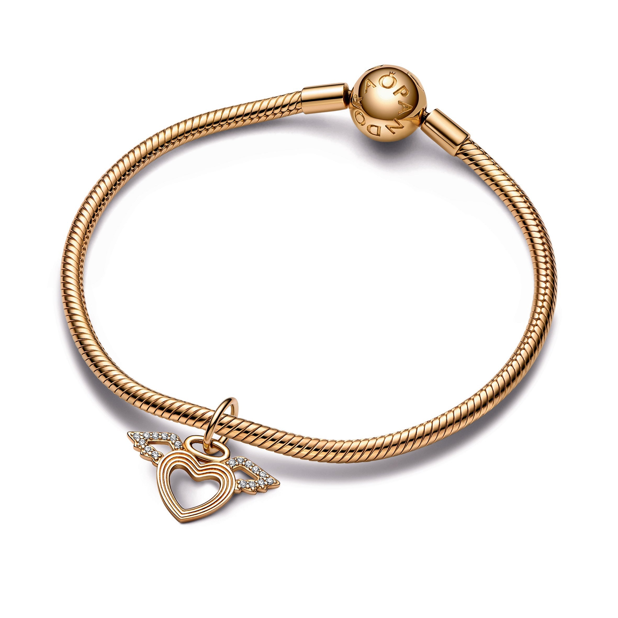 PANDORA Heart And Angel Wings Dangle Charm 14K Gold Charms Bracelet Charm Jewelry Gift