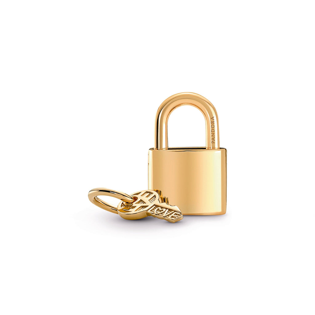 PANDORA Padlock And Key Dangle Charm 14K Gold Plated Unique Metal Blend Love Charms Bracelet Charm Jewelry Gift