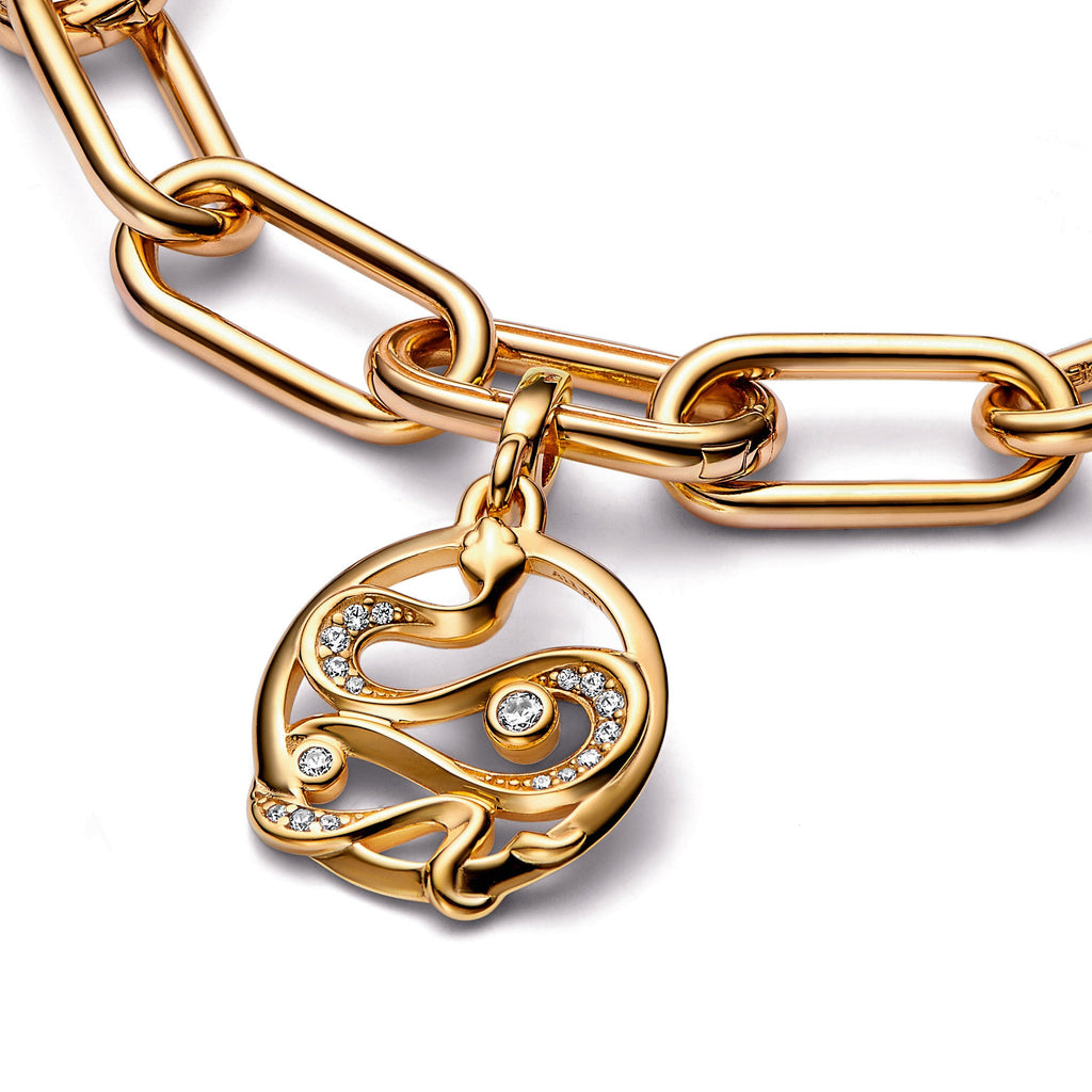 PANDORA ME Pavé Snake Medallion 14K Gold Plated Unique Metal Blend Charms Bracelet Charm Jewelry Gift