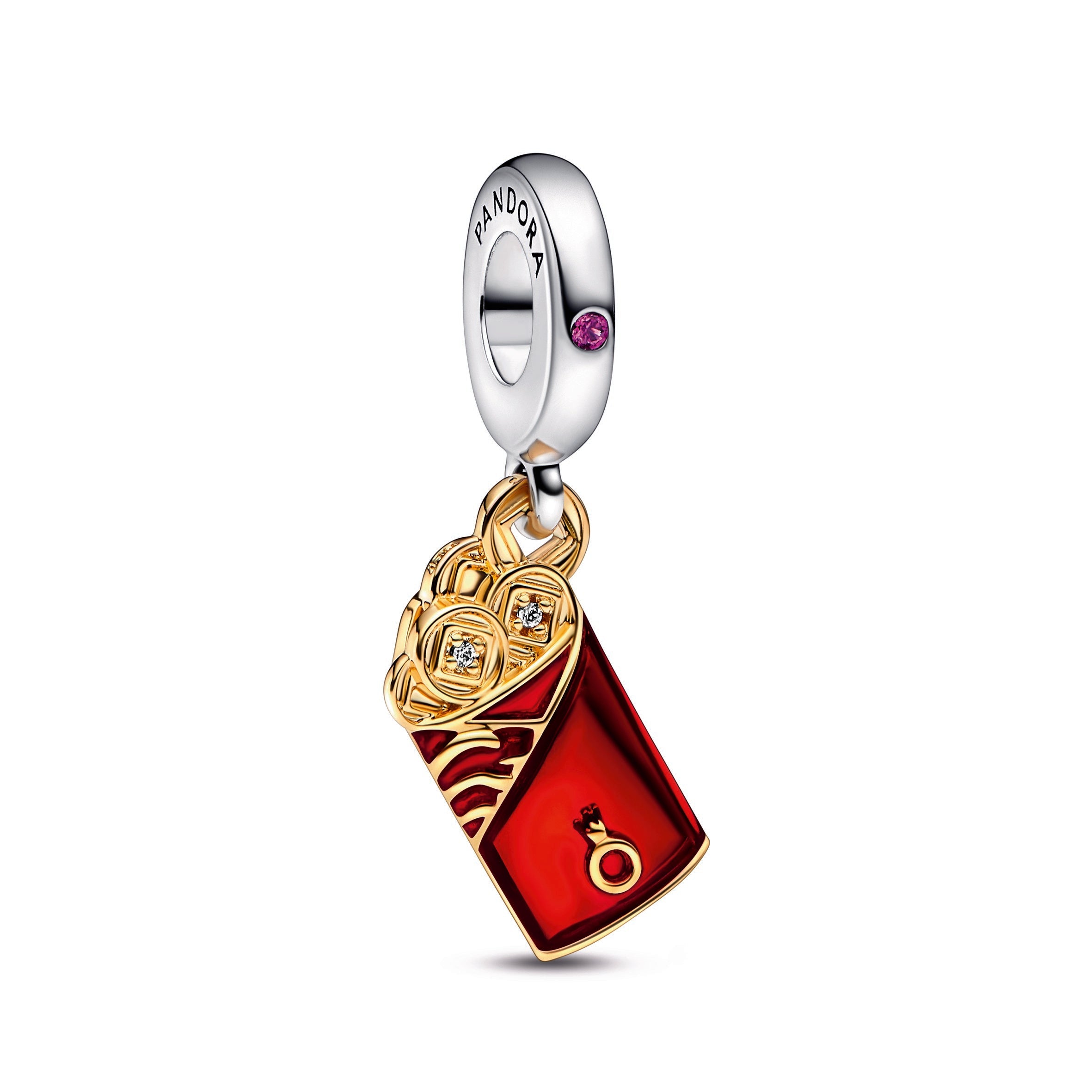 PANDORA Two-tone Red Envelope Dangle Charm 14K Gold Plated Unique Metal Blend Charms Bracelet Charm Jewelry Gift