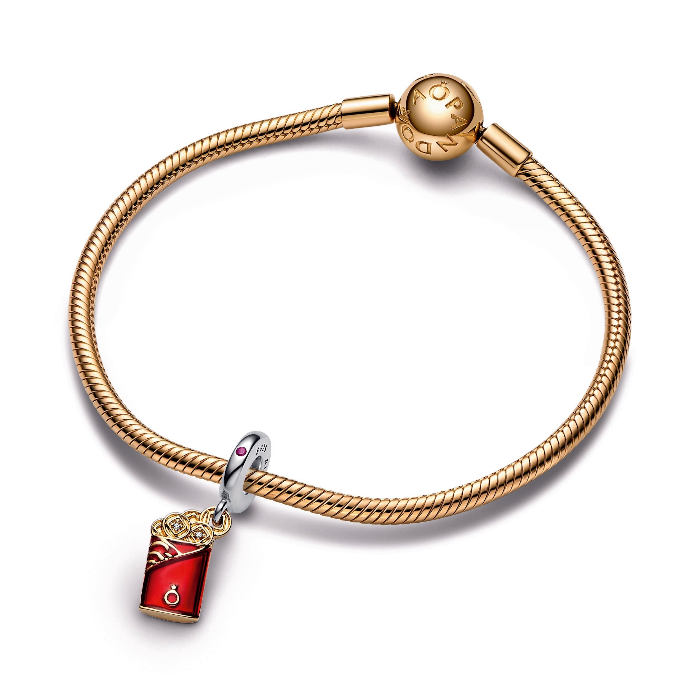 PANDORA Two-tone Red Envelope Dangle Charm 14K Gold Plated Unique Metal Blend Charms Bracelet Charm Jewelry Gift