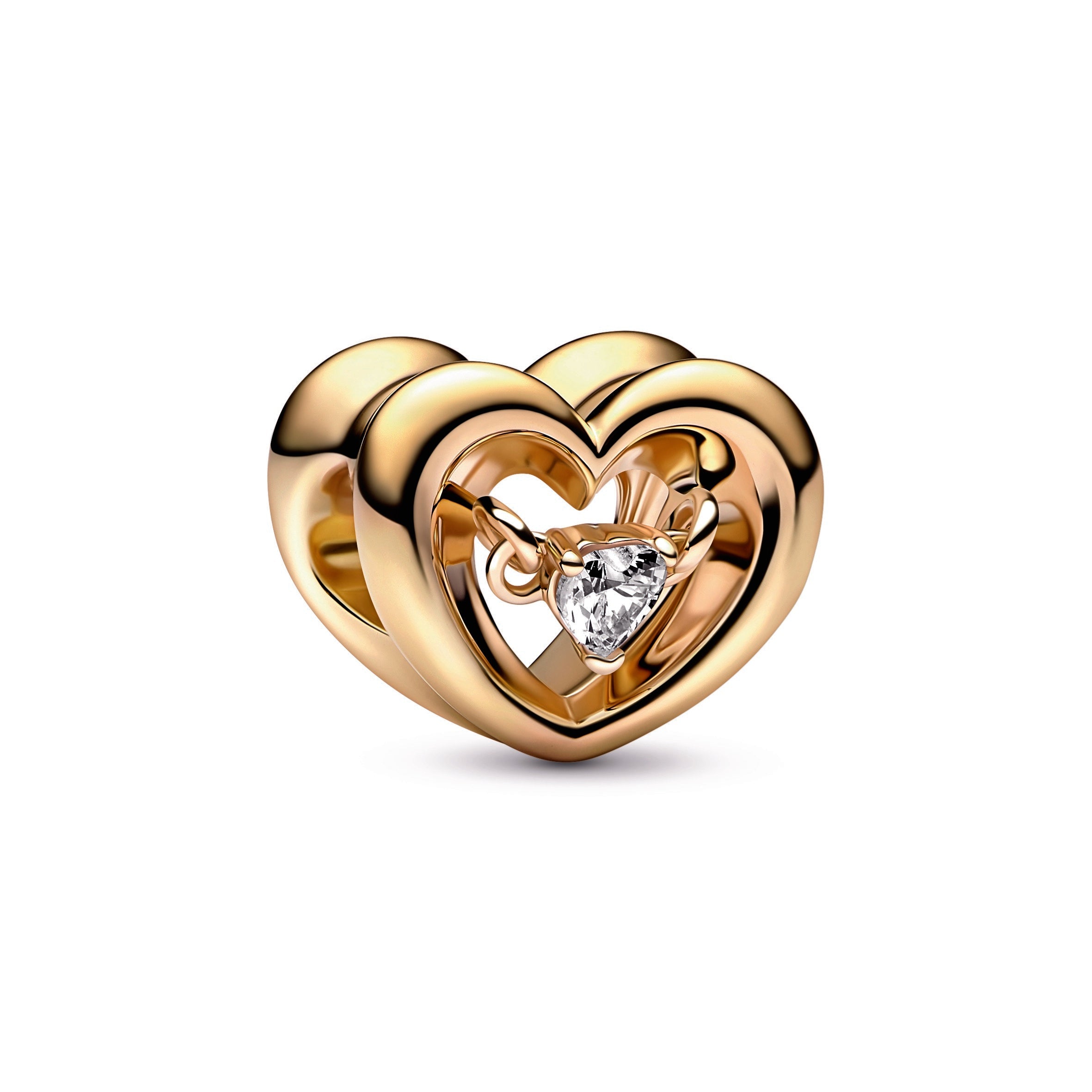 PANDORA Radiant Heart And Floating Stone Charm 14K Gold Plated Unique Metal Blend Charms Bracelet Charm Jewelry Gift