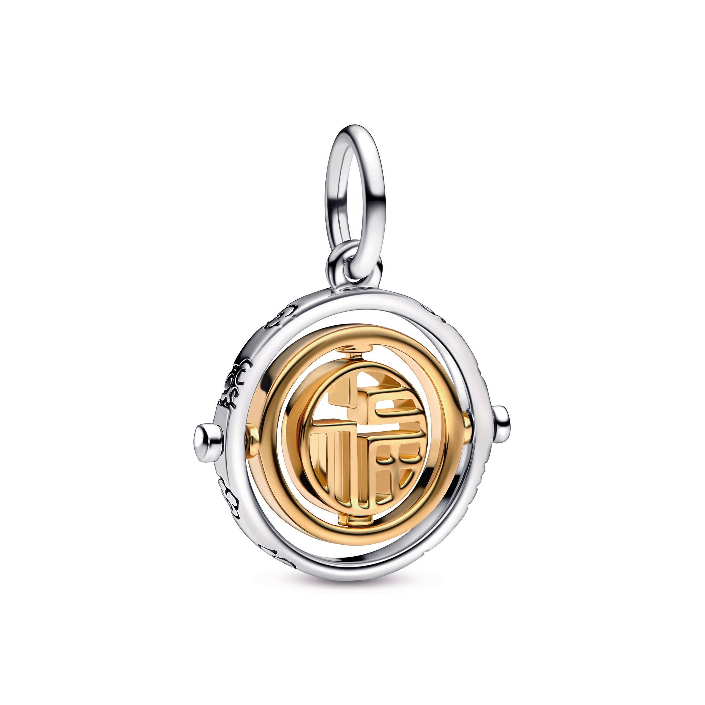 PANDORA Two-tone Fú Spinning Dangle Charm 14K Gold Plated Unique Metal Blend Charms Bracelet Charm Jewelry Gift