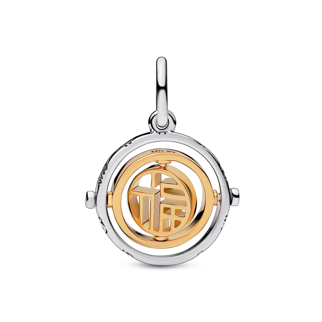 PANDORA Two-tone Fú Spinning Dangle Charm 14K Gold Plated Unique Metal Blend Charms Bracelet Charm Jewelry Gift