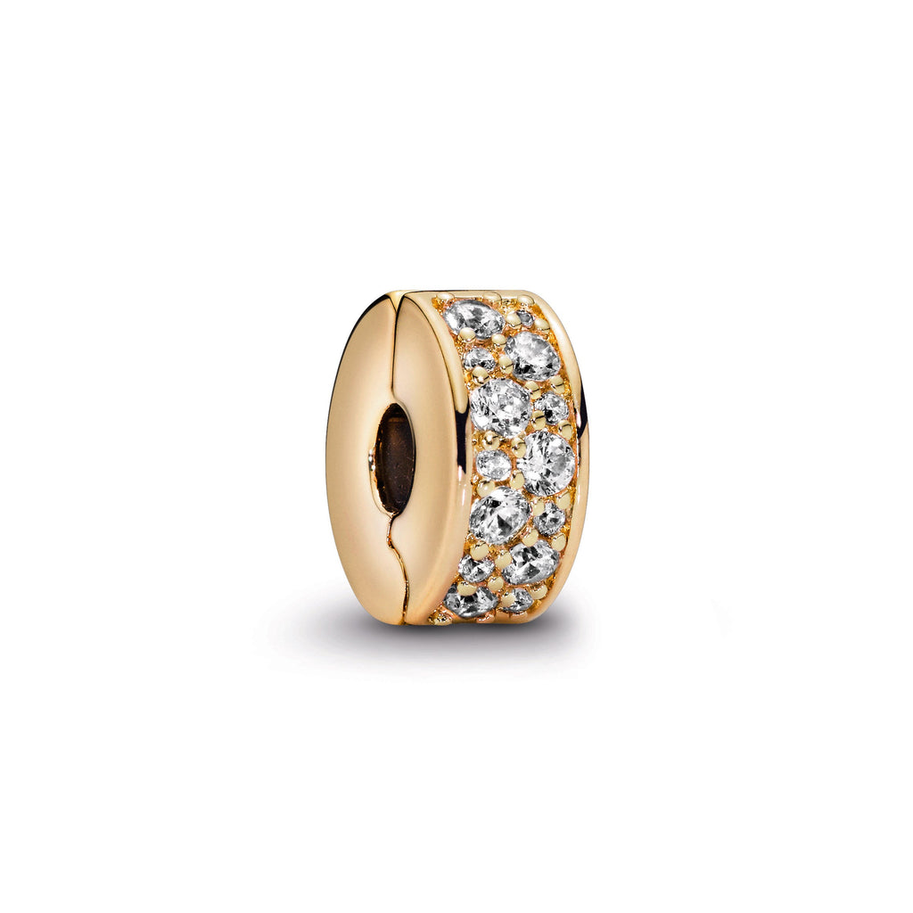 PANDORA Clear Pavé Clip Charm 14K Gold Plated Unique Metal Blend Charms Bracelet Charm Jewelry Gift
