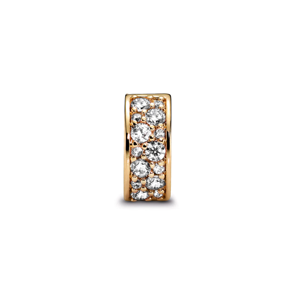PANDORA Clear Pavé Clip Charm 14K Gold Plated Unique Metal Blend Charms Bracelet Charm Jewelry Gift