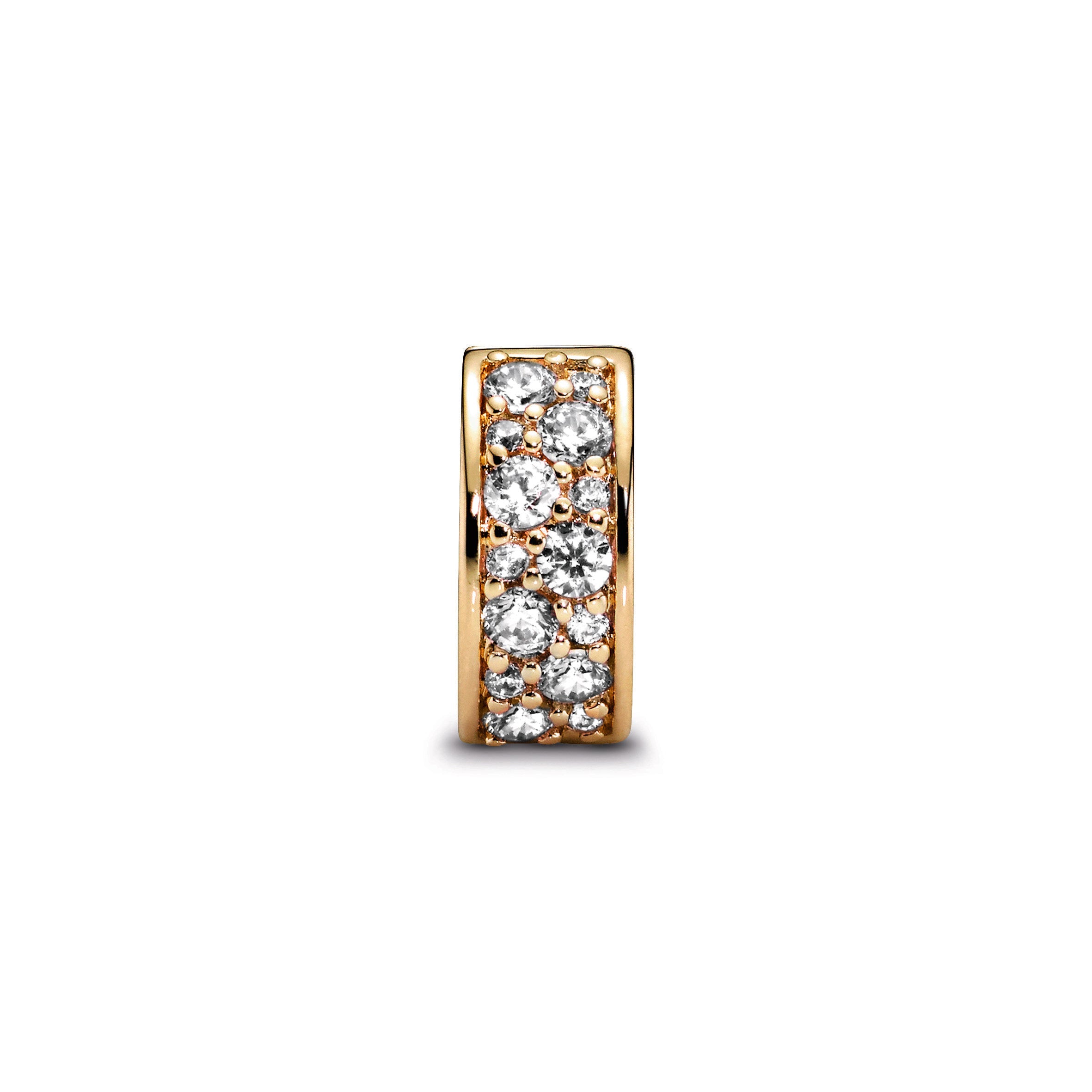 PANDORA Clear Pavé Clip Charm 14K Gold Plated Unique Metal Blend Charms Bracelet Charm Jewelry Gift
