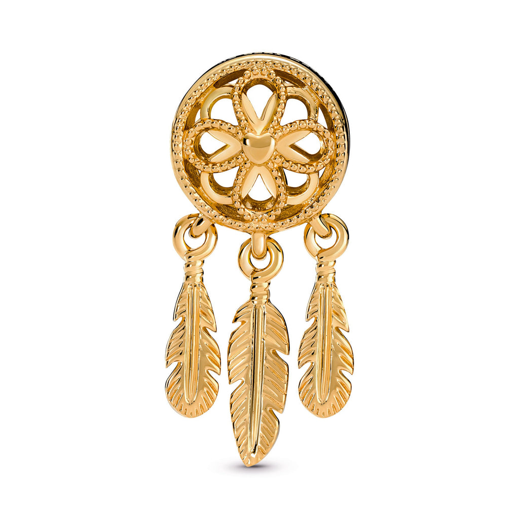PANDORA Spiritual Dreamcatcher Charm 14K Gold Plated Unique Metal Blend Charms Bracelet Charm Jewelry Gift