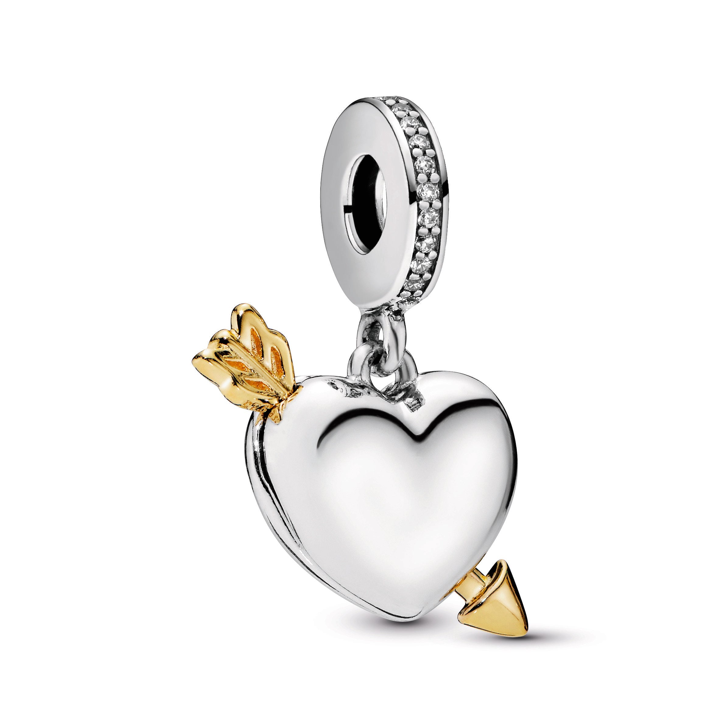 PANDORA Loved Heart And Arrow Dangle Charm 14K Gold Plated Unique Metal Blend Charms Bracelet Charm Jewelry Gift