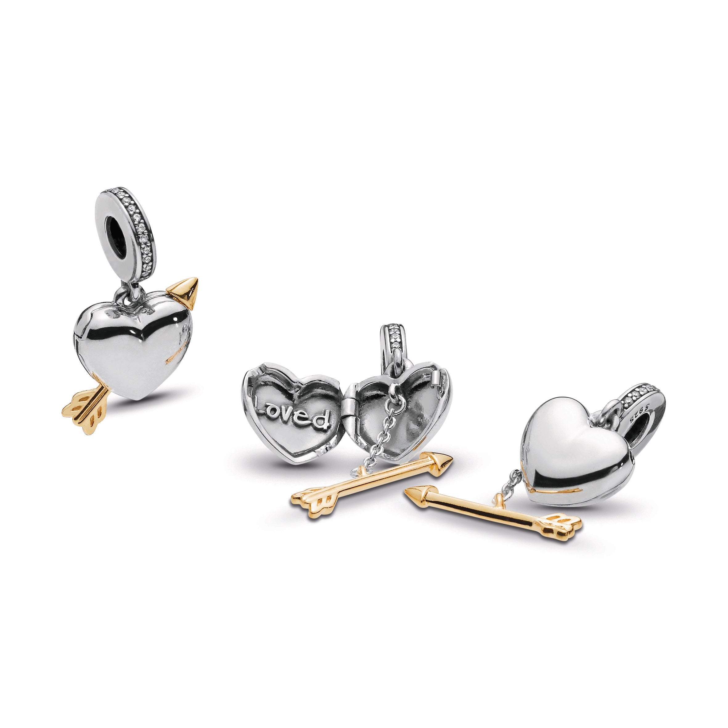 PANDORA Loved Heart And Arrow Dangle Charm 14K Gold Plated Unique Metal Blend Charms Bracelet Charm Jewelry Gift