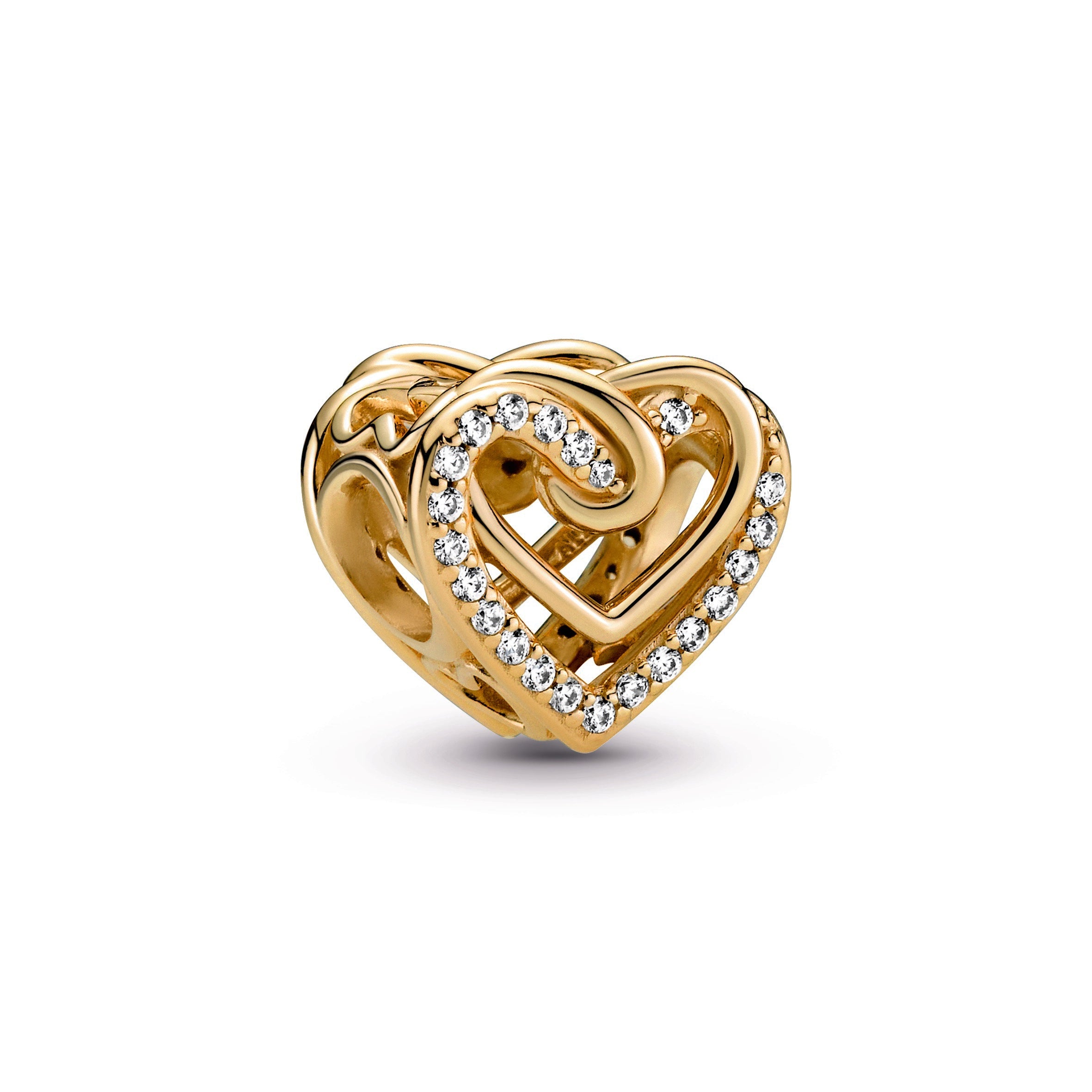 PANDORA Sparkling Entwined Hearts Charm 14K Gold Plated Unique Metal Blend Love Charms Bracelet Charm Jewelry Gift