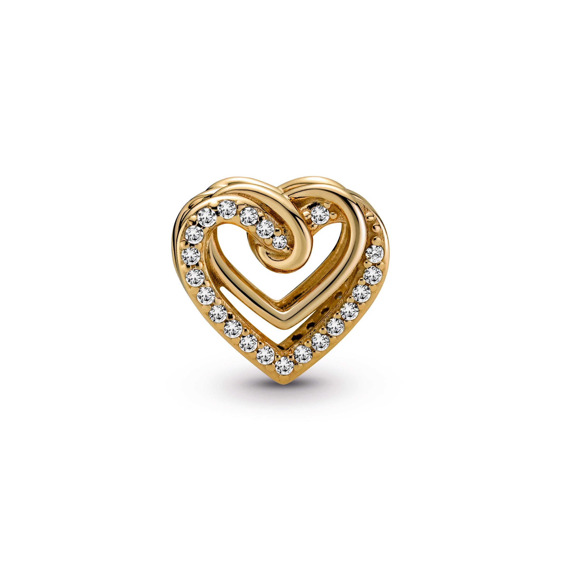 PANDORA Sparkling Entwined Hearts Charm 14K Gold Plated Unique Metal Blend Love Charms Bracelet Charm Jewelry Gift