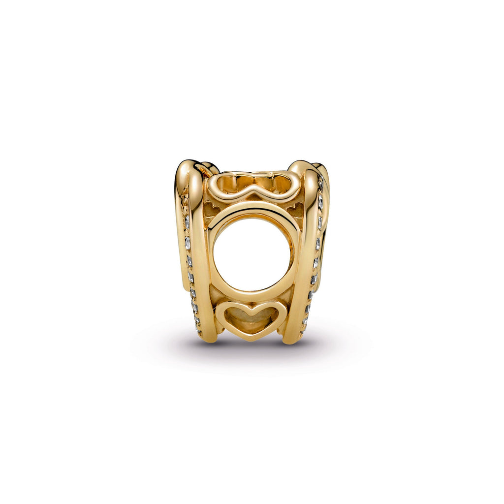 PANDORA Sparkling Entwined Hearts Charm 14K Gold Plated Unique Metal Blend Love Charms Bracelet Charm Jewelry Gift