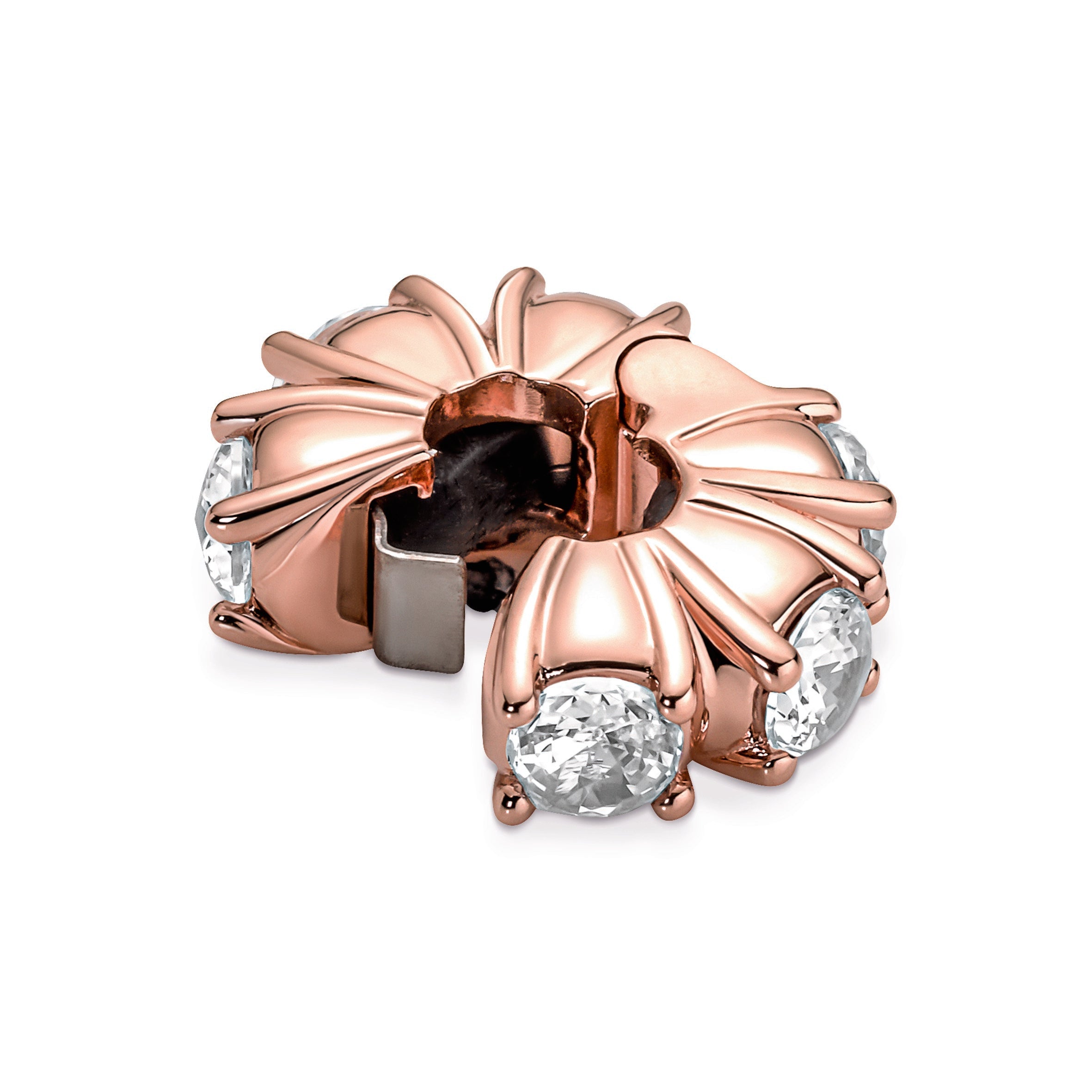 PANDORA Long Pronged Sparkling Clip Charm 14K Rose Gold Plated Unique Metal Blend Weddings Charms Bracelet Charm Jewelry Gift