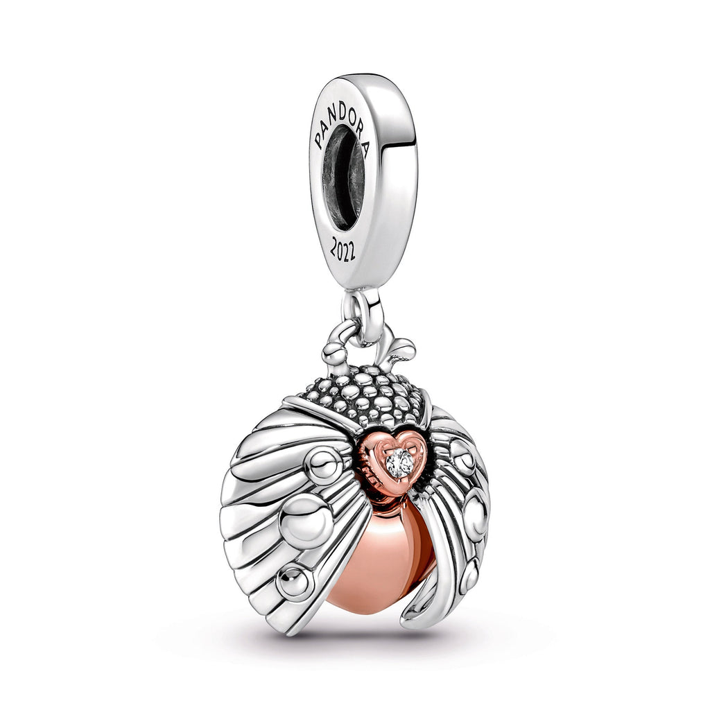PANDORA Club 2022 Ladybird And Heart Dangle Charm 14K Rose Gold Plated Unique Metal Blend Charms Bracelet Charm Jewelry Gift