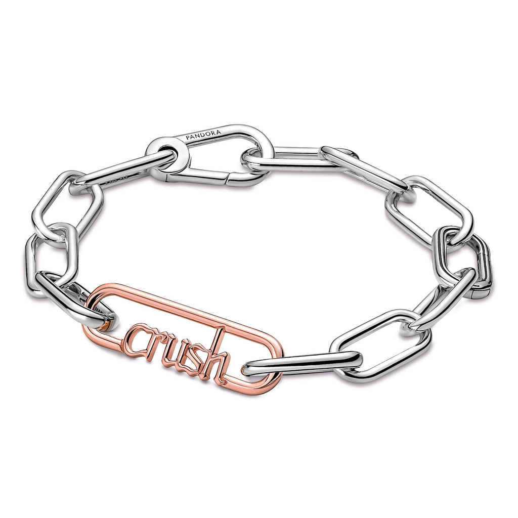 PANDORA ME Styling Crush Word Link 14K Rose Gold Plated Unique Metal Blend Charms Bracelet Charm Jewelry Gift