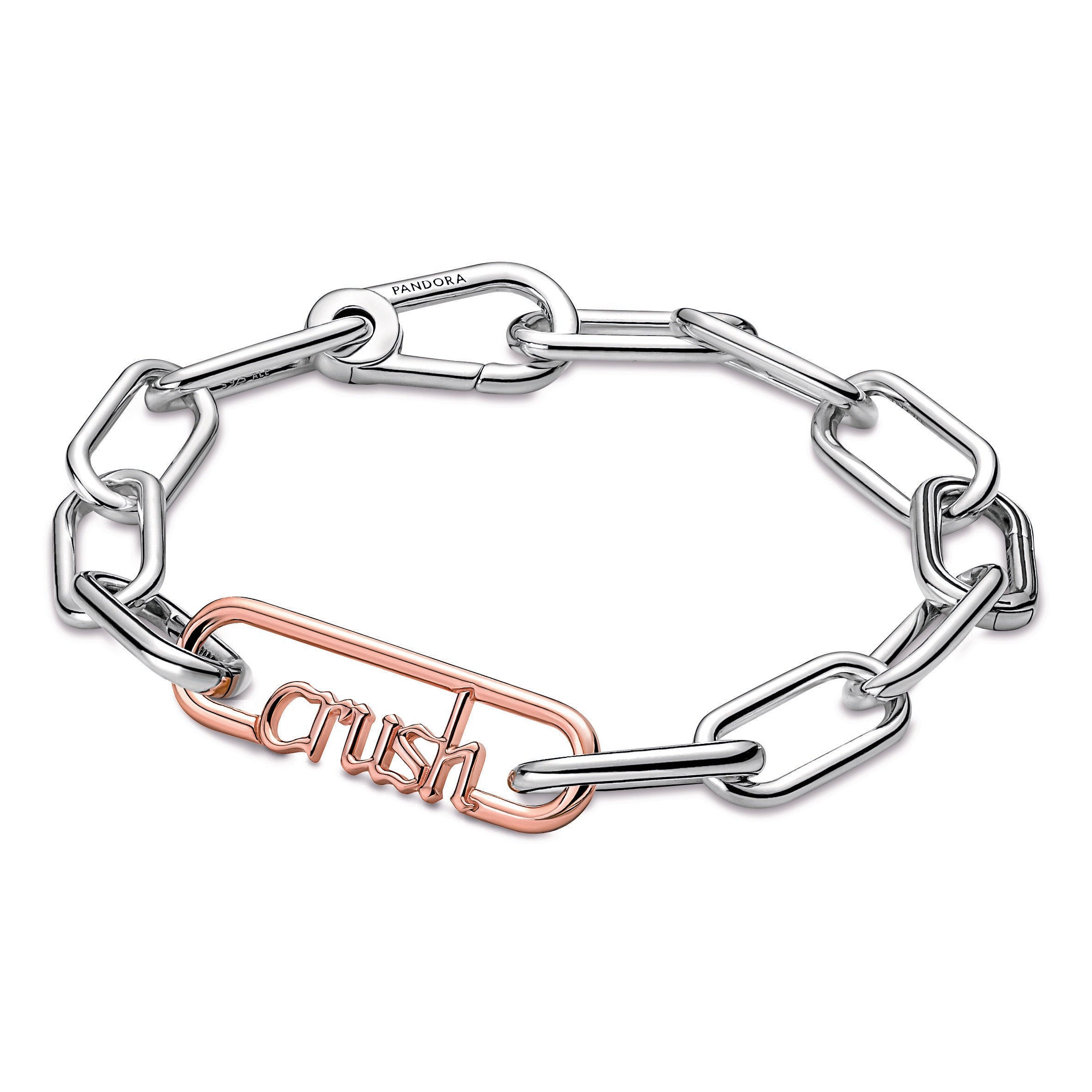 PANDORA ME Styling Crush Word Link 14K Rose Gold Plated Unique Metal Blend Charms Bracelet Charm Jewelry Gift