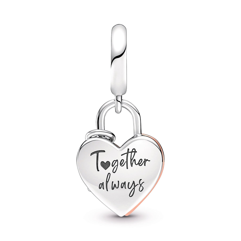 PANDORA Heart Padlock Double Dangle Charm 14K Rose Gold Plated Unique Metal Blend Love Charms Bracelet Charm Jewelry Gift