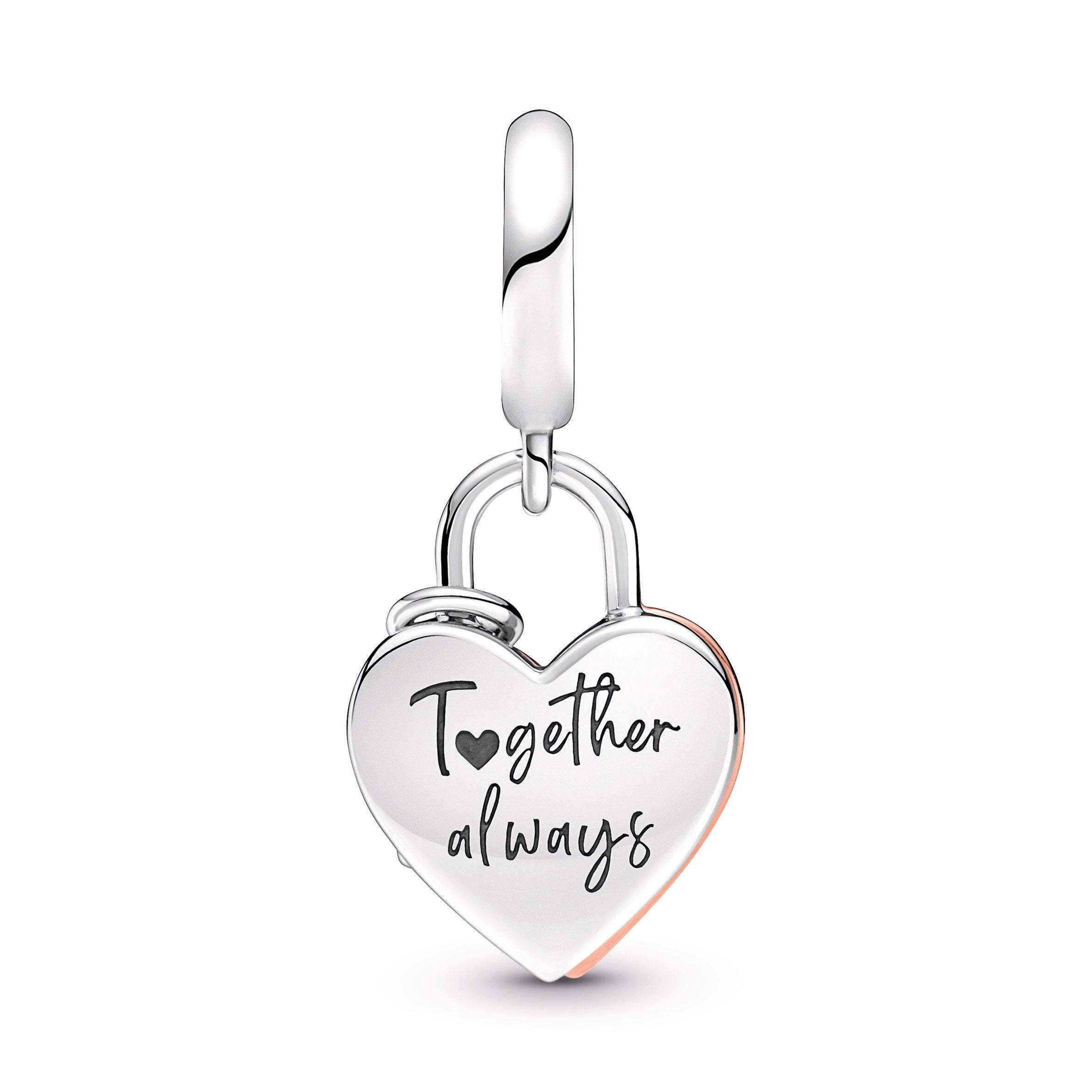 PANDORA Heart Padlock Double Dangle Charm 14K Rose Gold Plated Unique Metal Blend Love Charms Bracelet Charm Jewelry Gift