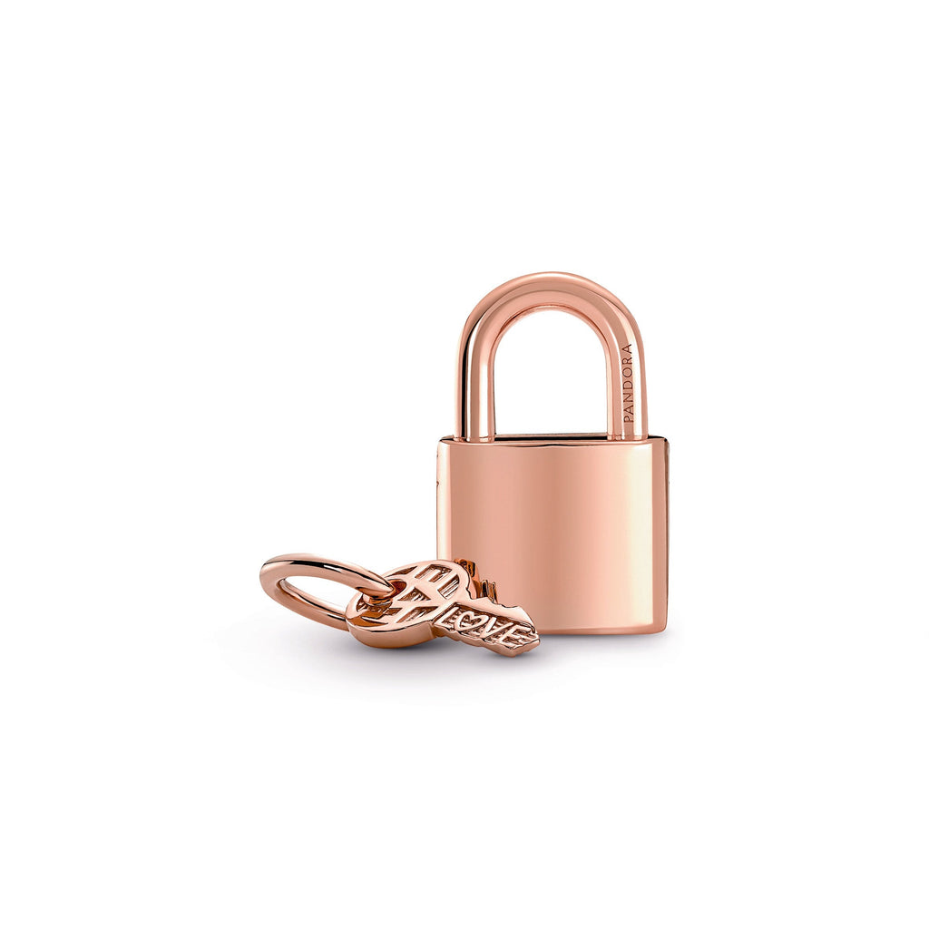 PANDORA Padlock And Key Dangle Charm 14K Rose Gold Plated Unique Metal Blend Love Charms Bracelet Charm Jewelry Gift