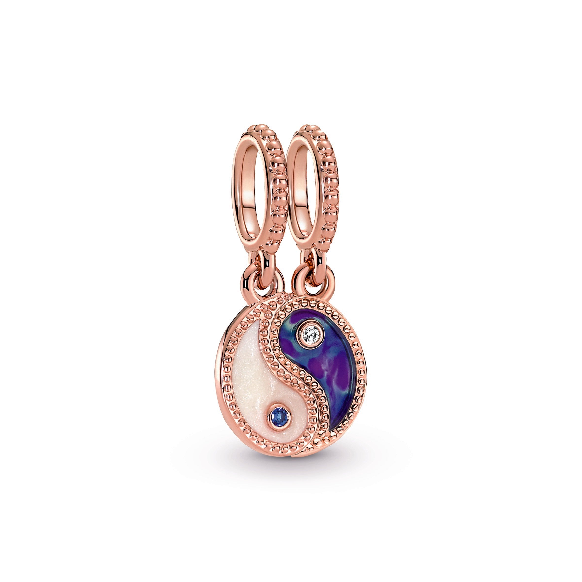 PANDORA Splittable Yin And Yang Sparkling Dangle Charm 14K Rose Gold Plated Unique Metal Blend Charms Bracelet Charm Jewelry Gift