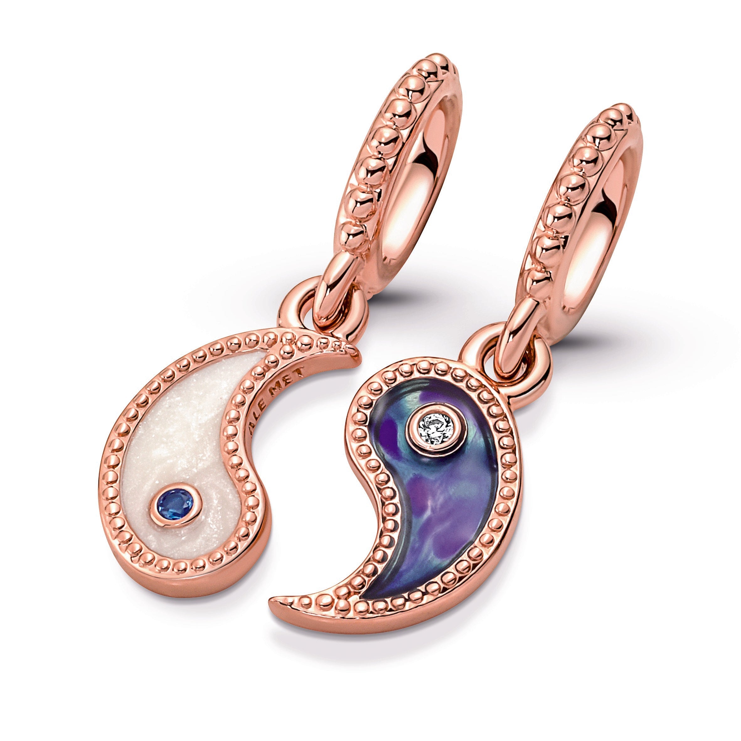 PANDORA Splittable Yin And Yang Sparkling Dangle Charm 14K Rose Gold Plated Unique Metal Blend Charms Bracelet Charm Jewelry Gift