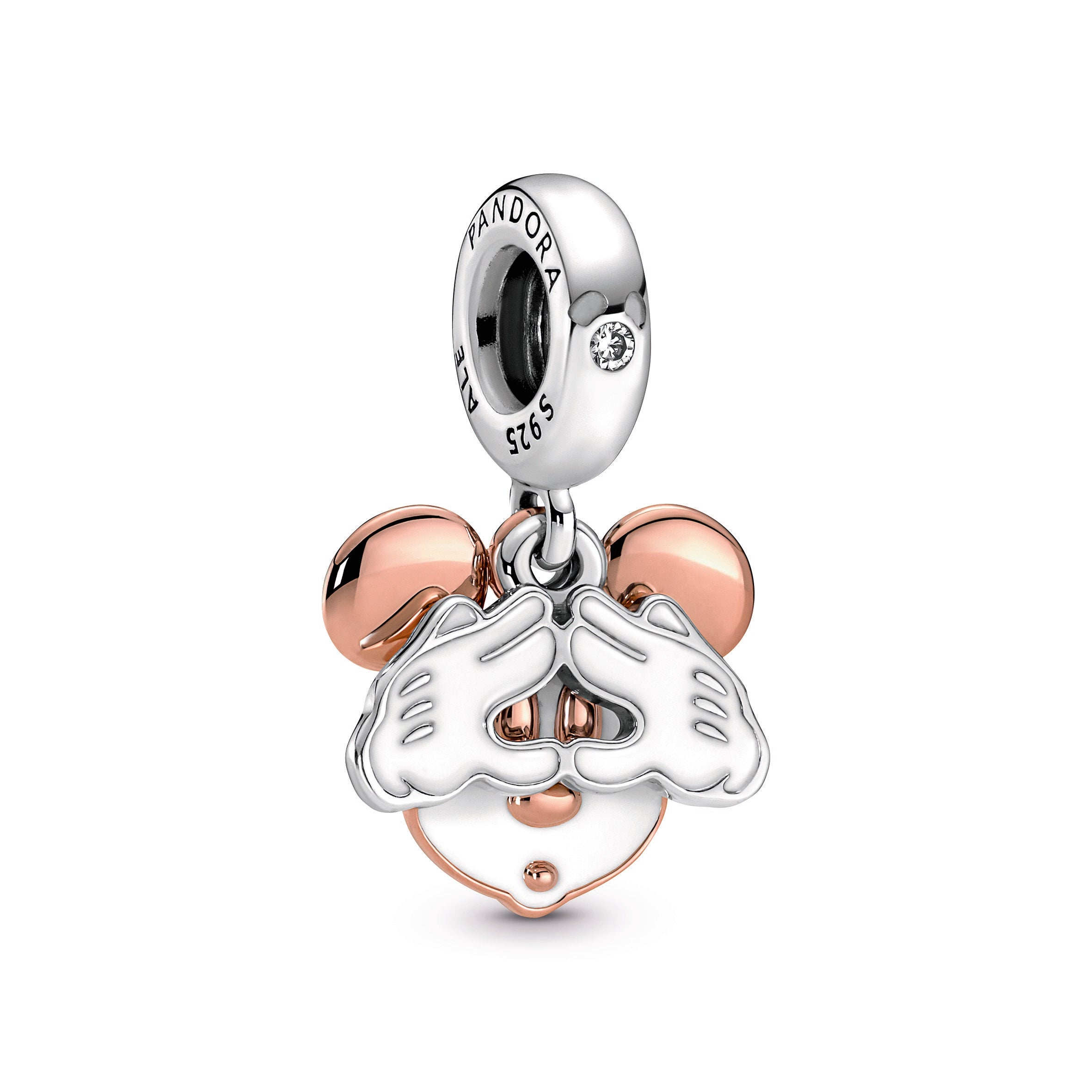 PANDORA Disney Mickey Mouse Double Dangle Charm 14K Rose Gold Plated Unique Metal Blend Charms Bracelet Charm Jewelry Gift