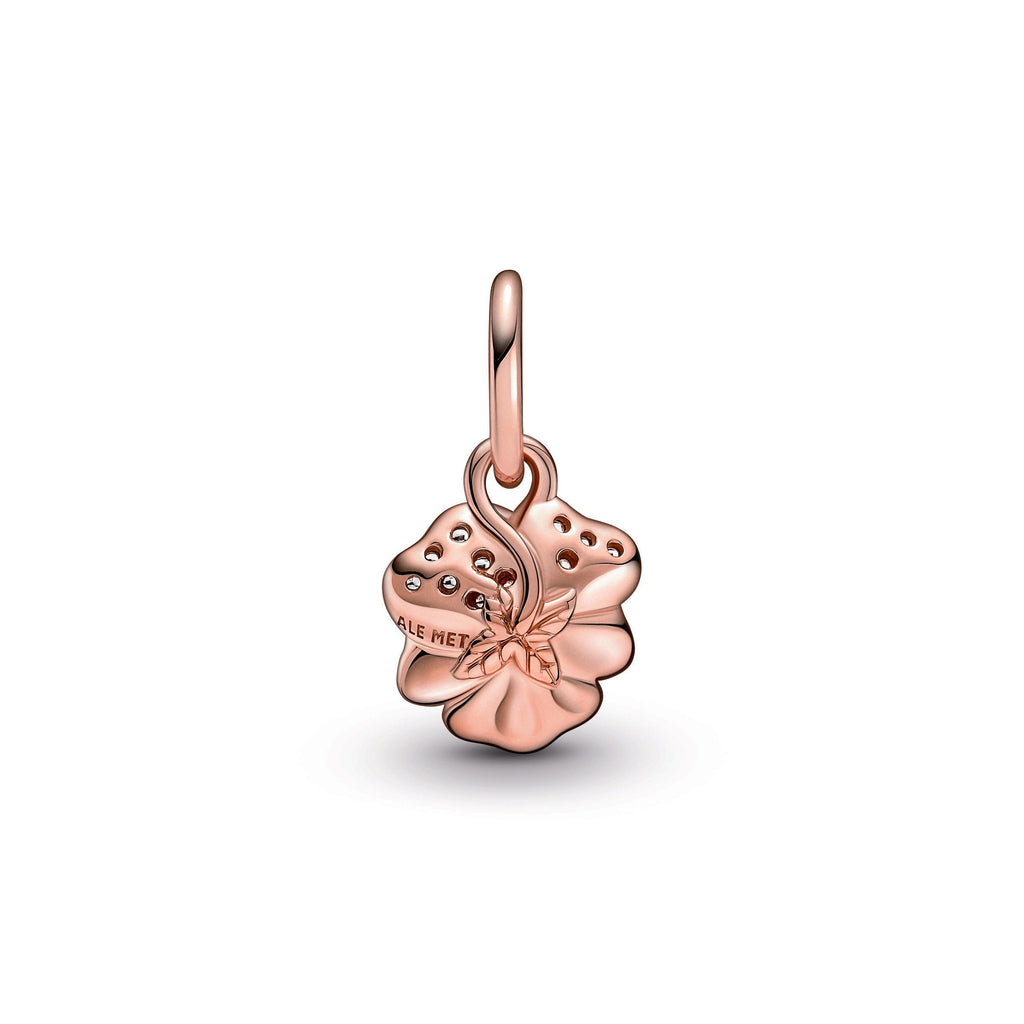 PANDORA Deep Purple Pansy Flower Dangle Charm 14K Rose Gold Plated Unique Metal Blend Charms Bracelet Charm Jewelry Gift