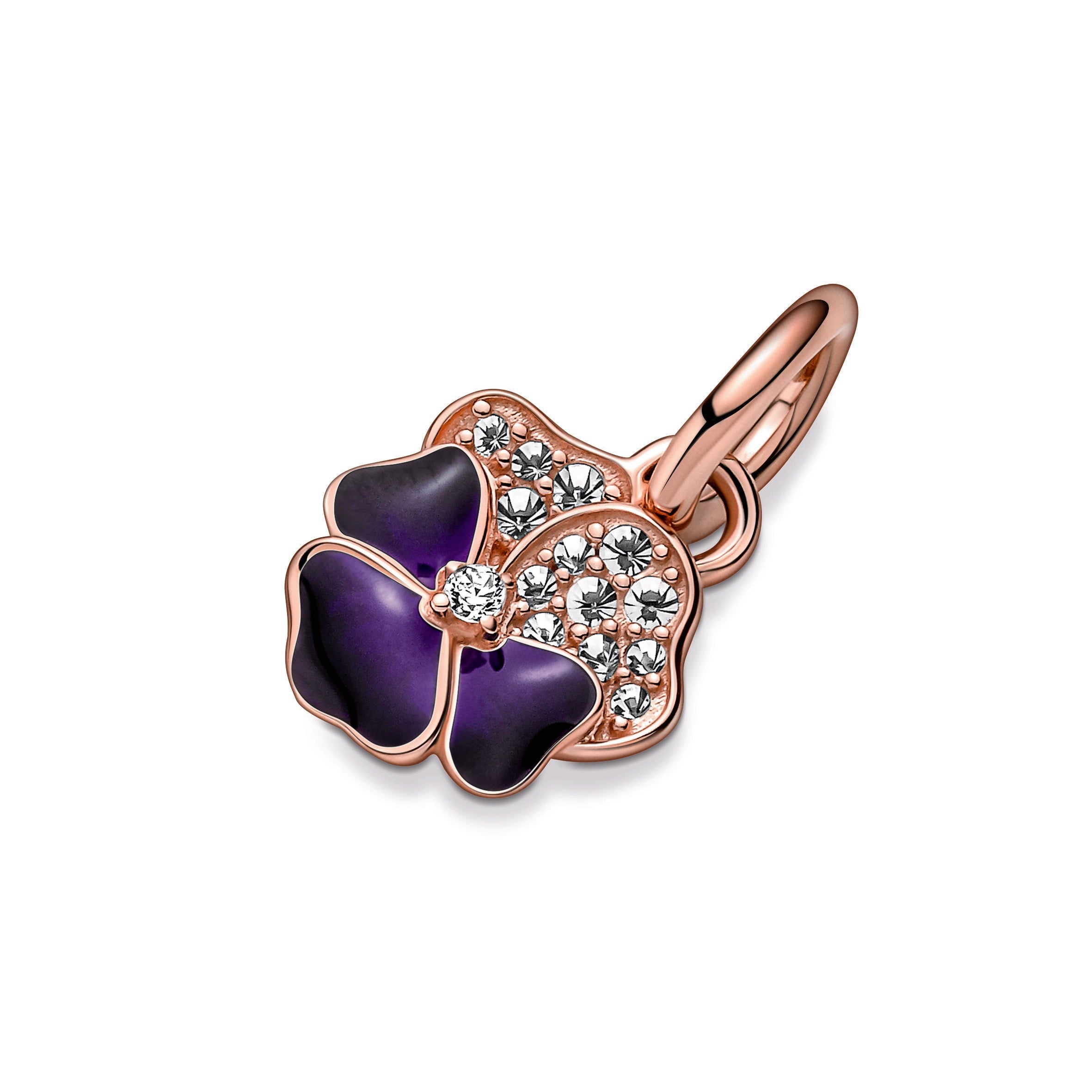 PANDORA Deep Purple Pansy Flower Dangle Charm 14K Rose Gold Plated Unique Metal Blend Charms Bracelet Charm Jewelry Gift