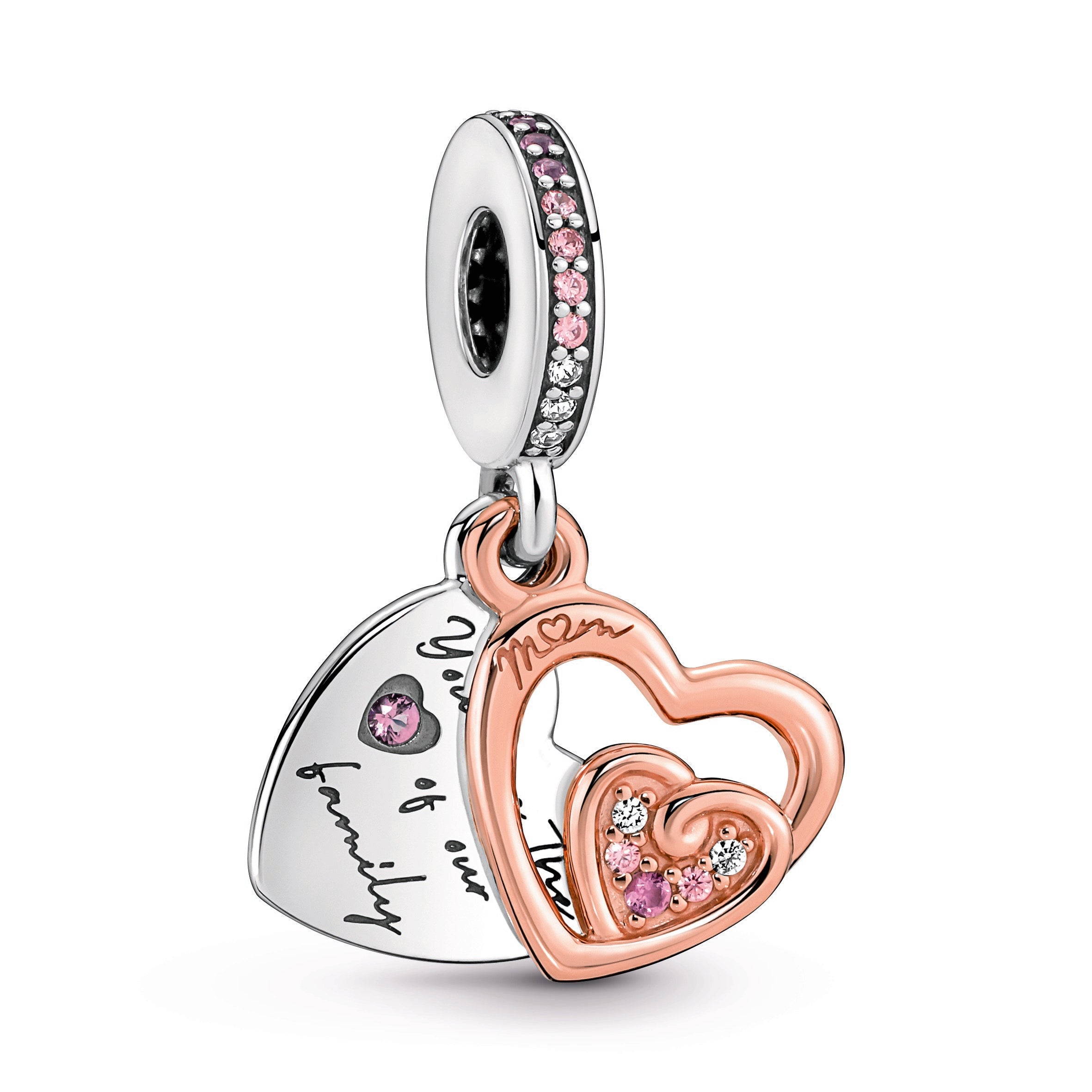 PANDORA Entwined Infinite Hearts Double Dangle Charm 14K Rose Gold Plated Unique Metal Blend Charms Bracelet Charm Jewelry Gift