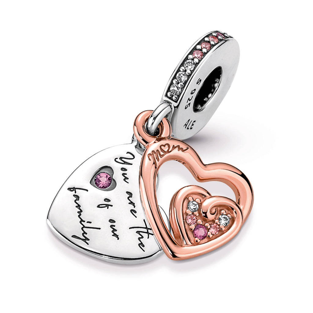 PANDORA Entwined Infinite Hearts Double Dangle Charm 14K Rose Gold Plated Unique Metal Blend Charms Bracelet Charm Jewelry Gift