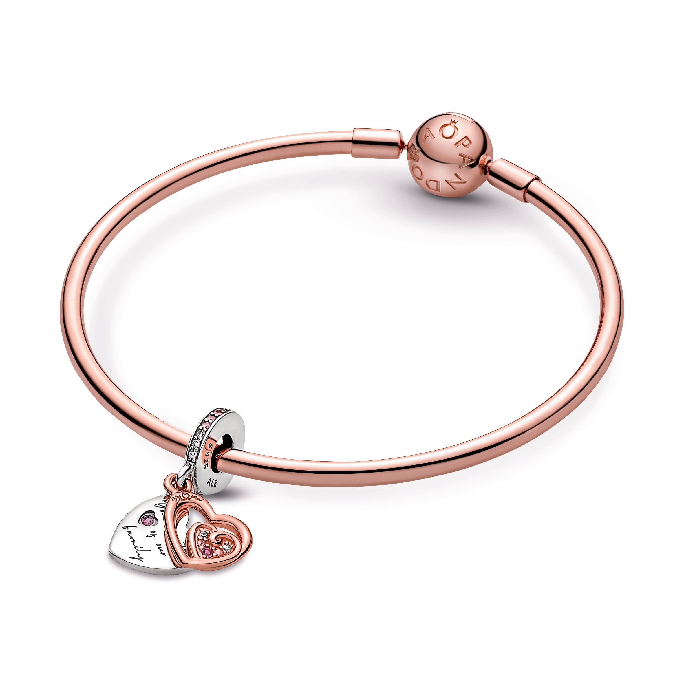 PANDORA Entwined Infinite Hearts Double Dangle Charm 14K Rose Gold Plated Unique Metal Blend Charms Bracelet Charm Jewelry Gift