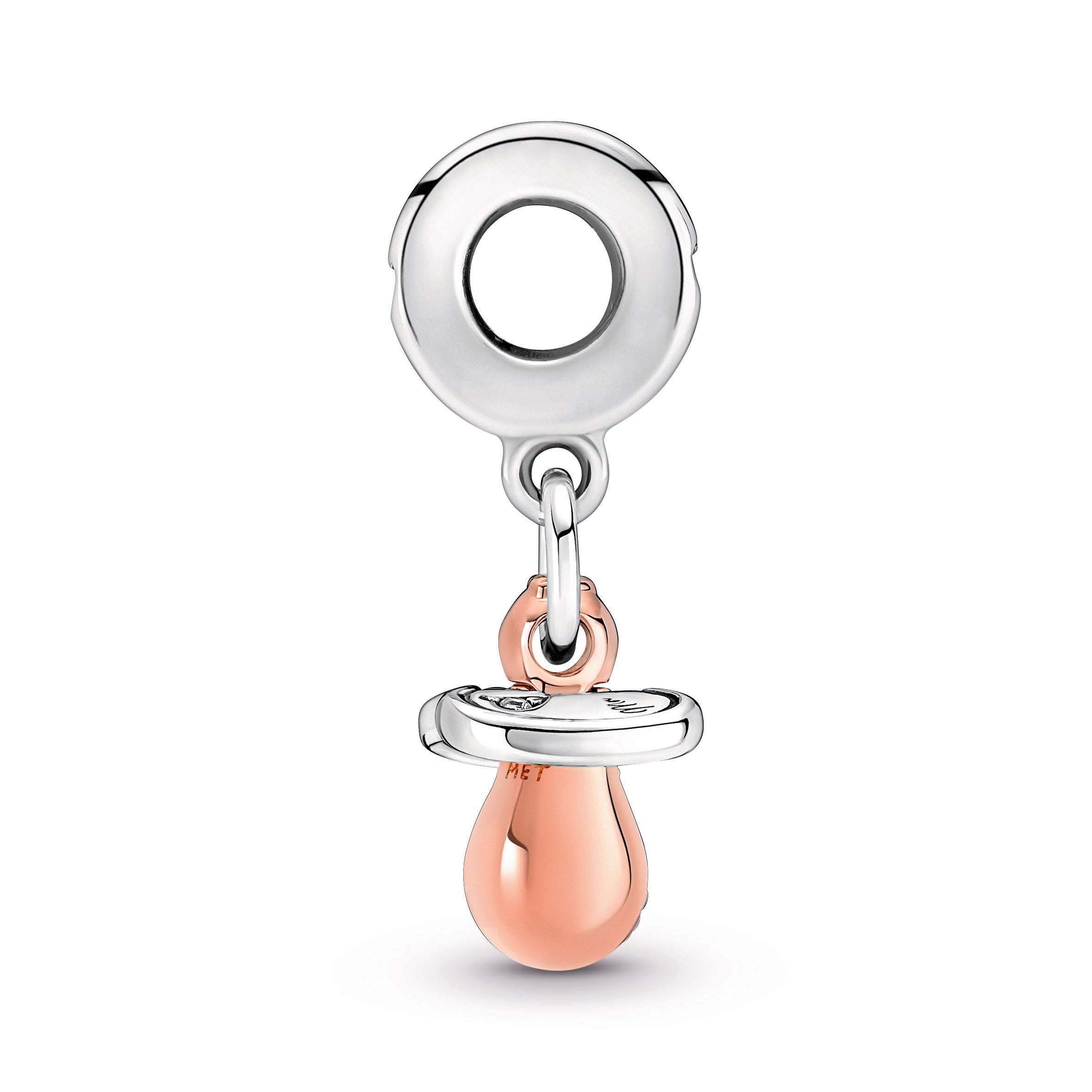 PANDORA Baby Pacifier Dangle Charm 14K Rose Gold Plated Unique Metal Blend Occasions Charms Bracelet Charm Jewelry Gift