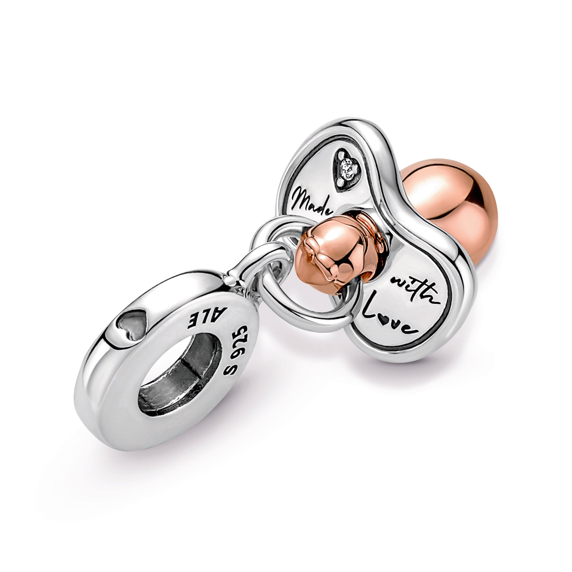 PANDORA Baby Pacifier Dangle Charm 14K Rose Gold Plated Unique Metal Blend Occasions Charms Bracelet Charm Jewelry Gift