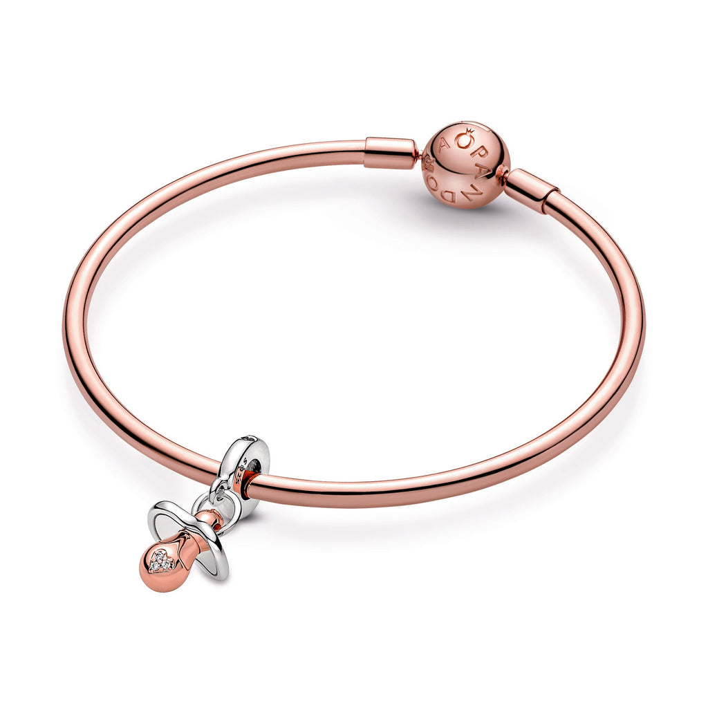 PANDORA Baby Pacifier Dangle Charm 14K Rose Gold Plated Unique Metal Blend Occasions Charms Bracelet Charm Jewelry Gift