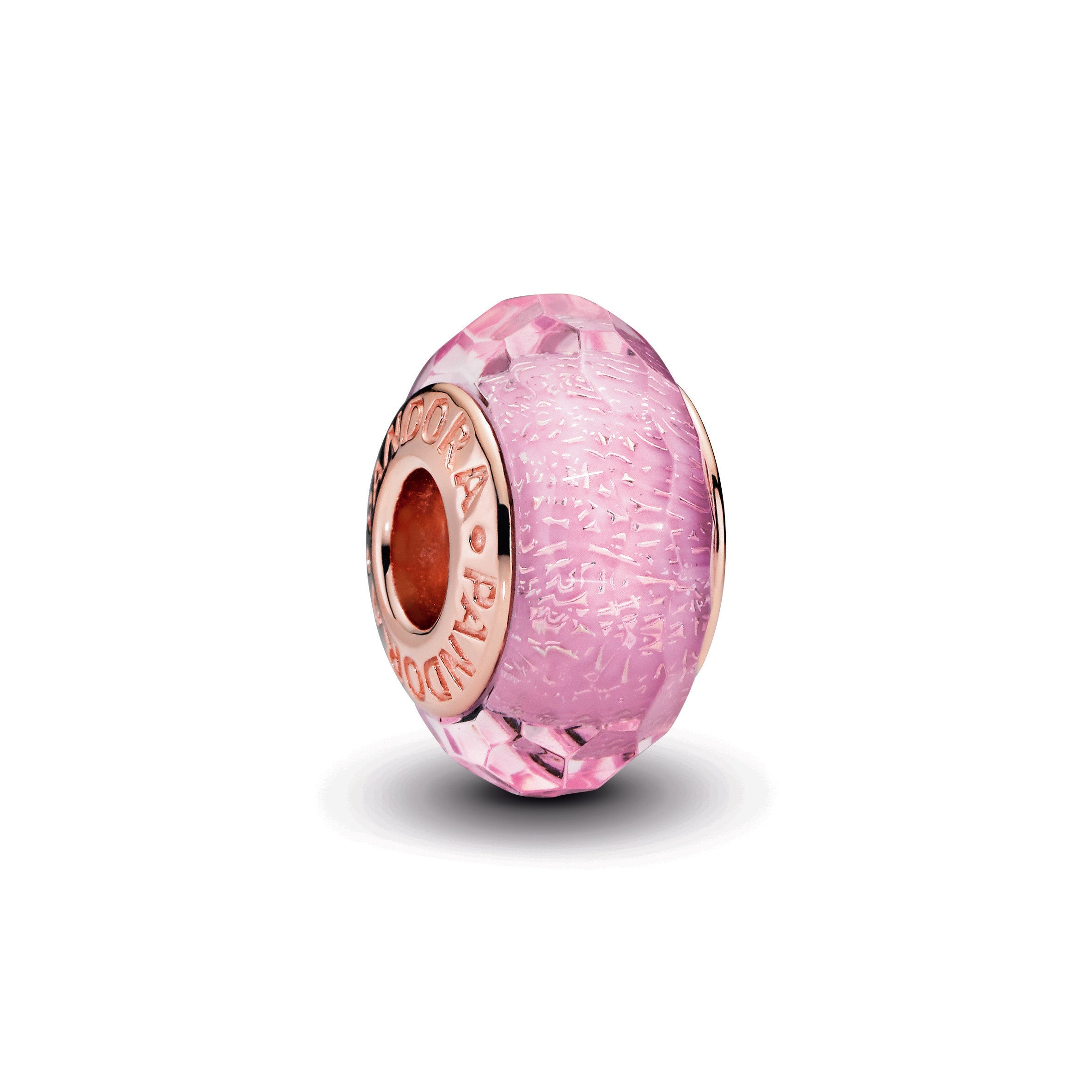 PANDORA Faceted Pink Murano Glass Charm 14K Rose Gold Plated Unique Metal Blend Charms Bracelet Charm Jewelry Gift