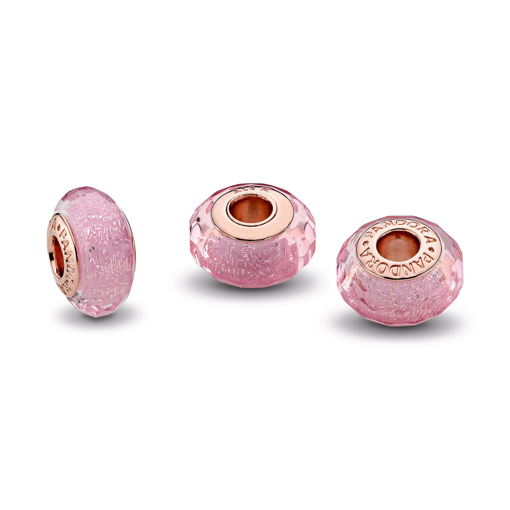 PANDORA Faceted Pink Murano Glass Charm 14K Rose Gold Plated Unique Metal Blend Charms Bracelet Charm Jewelry Gift