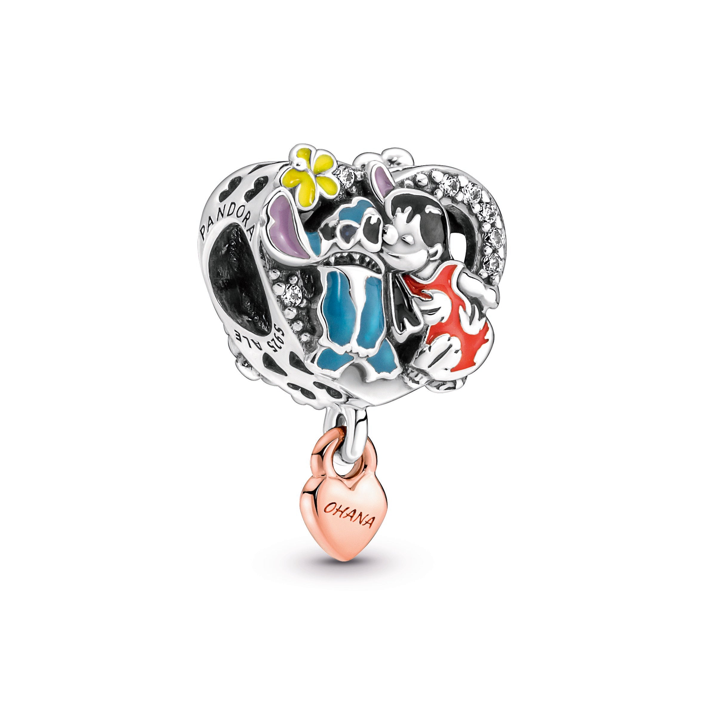 PANDORA Disney Ohana Lilo And Stitch Inspired Charm 14K Rose Gold Plated Unique Metal Blend Charms Bracelet Charm Jewelry Gift