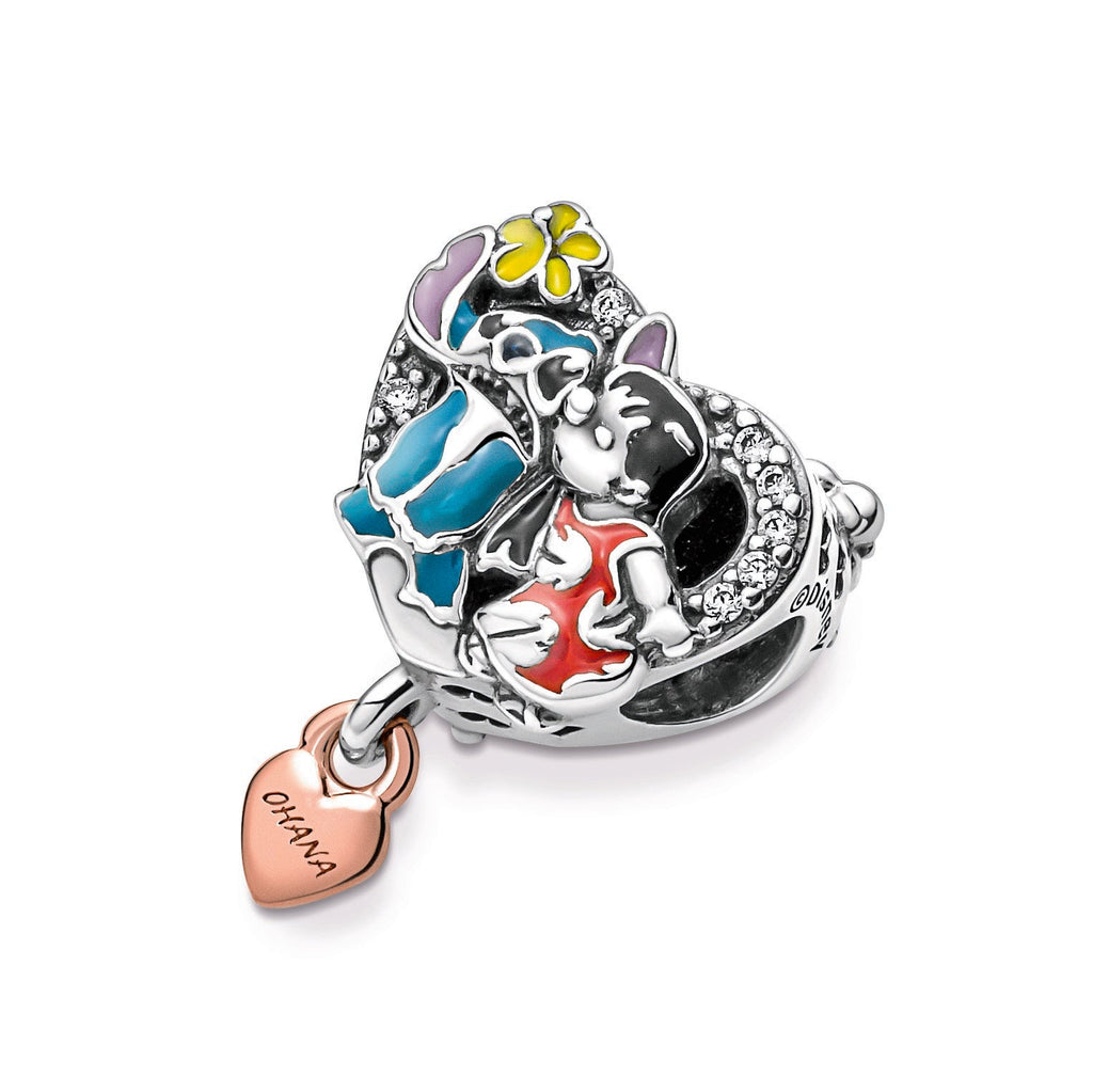 PANDORA Disney Ohana Lilo And Stitch Inspired Charm 14K Rose Gold Plated Unique Metal Blend Charms Bracelet Charm Jewelry Gift
