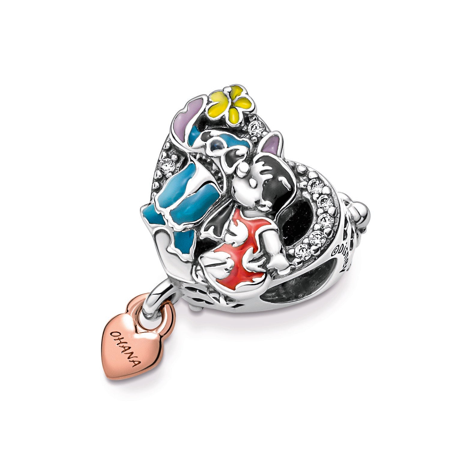 PANDORA Disney Ohana Lilo And Stitch Inspired Charm 14K Rose Gold Plated Unique Metal Blend Charms Bracelet Charm Jewelry Gift