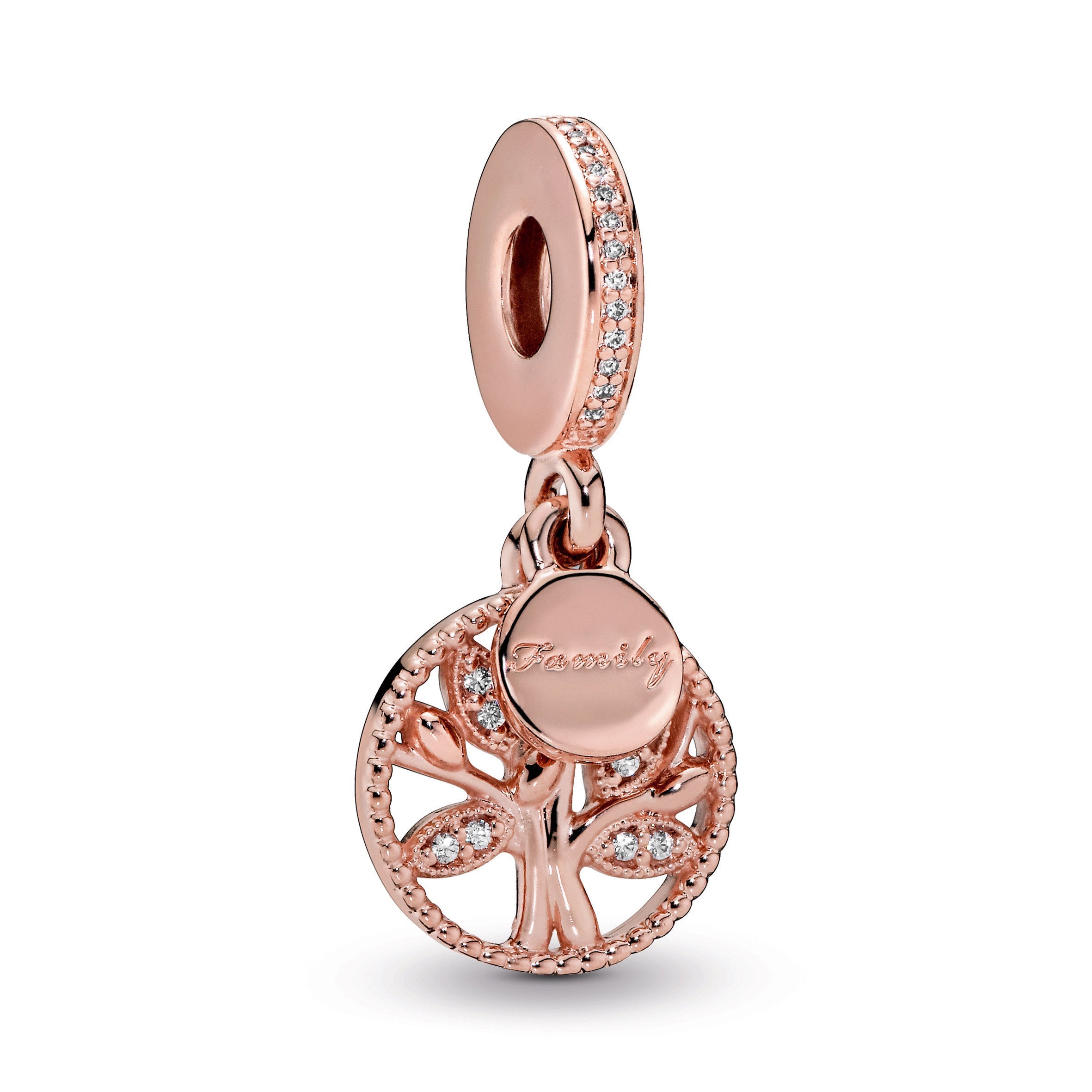 PANDORA Sparkling Family Tree Dangle Charm 14K Rose Gold Plated Unique Metal Blend Charms Bracelet Charm Jewelry Gift