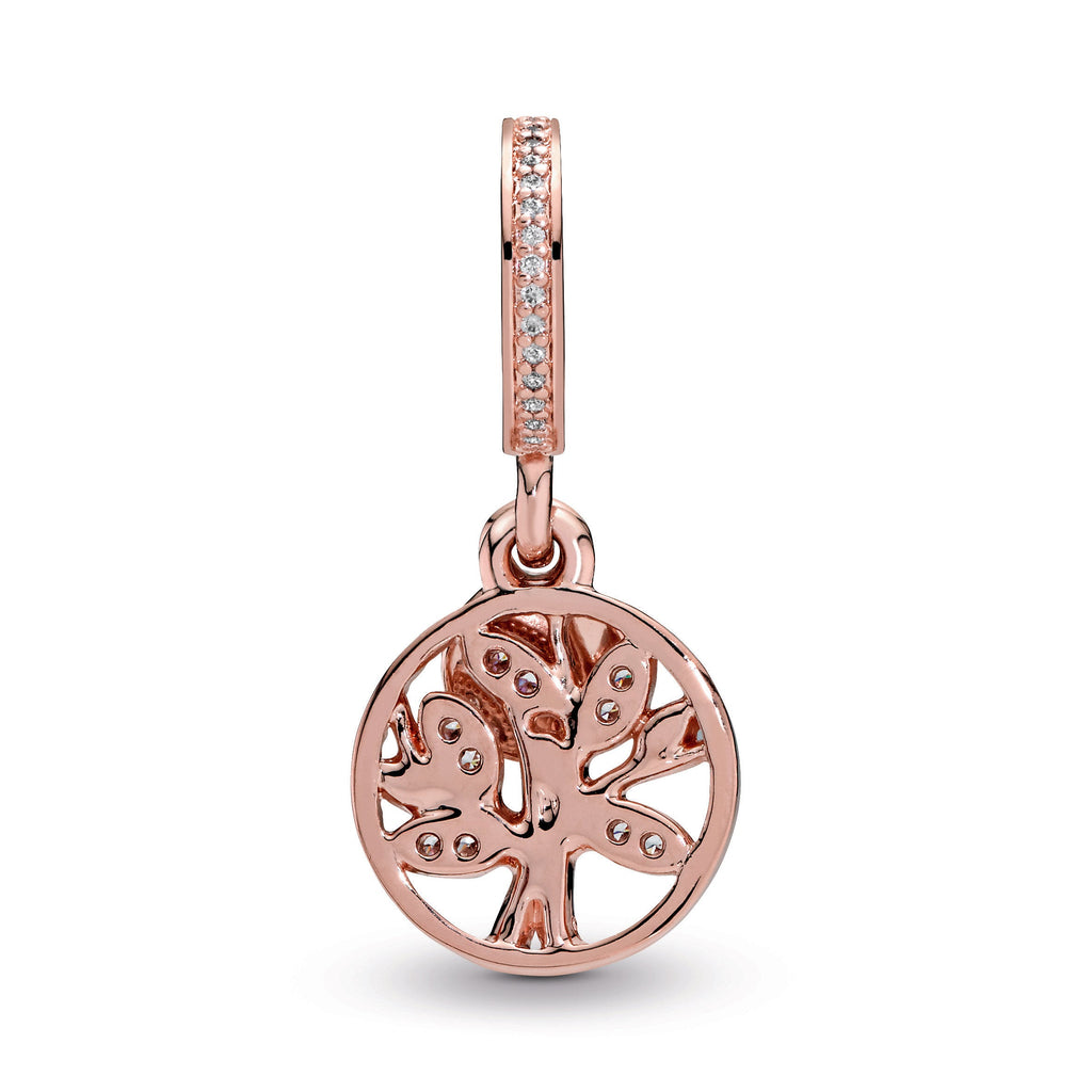 PANDORA Sparkling Family Tree Dangle Charm 14K Rose Gold Plated Unique Metal Blend Charms Bracelet Charm Jewelry Gift