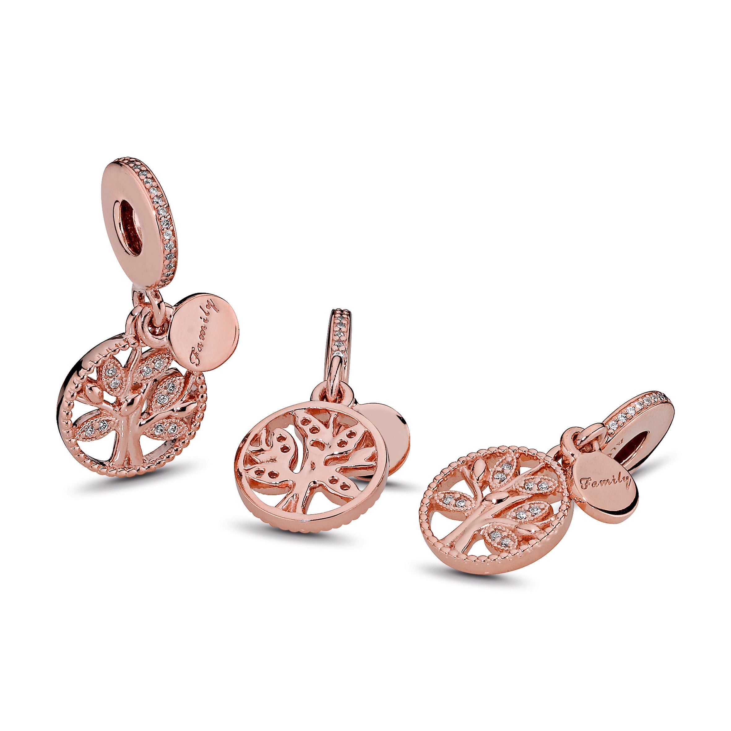 PANDORA Sparkling Family Tree Dangle Charm 14K Rose Gold Plated Unique Metal Blend Charms Bracelet Charm Jewelry Gift