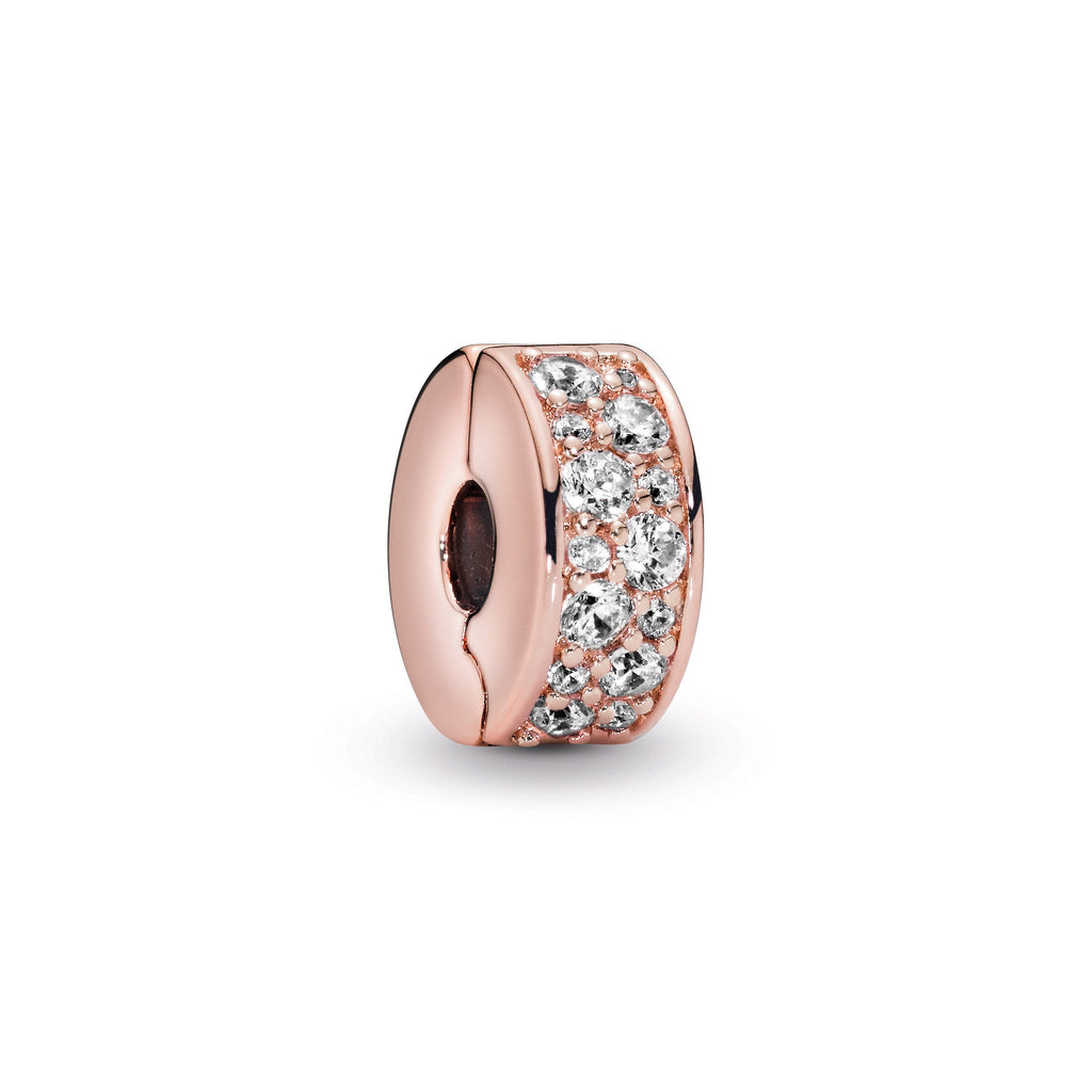 PANDORA Clear Pavé Clip Charm 14K Rose Gold Plated Unique Metal Blend Love Charms Bracelet Charm Jewelry Gift