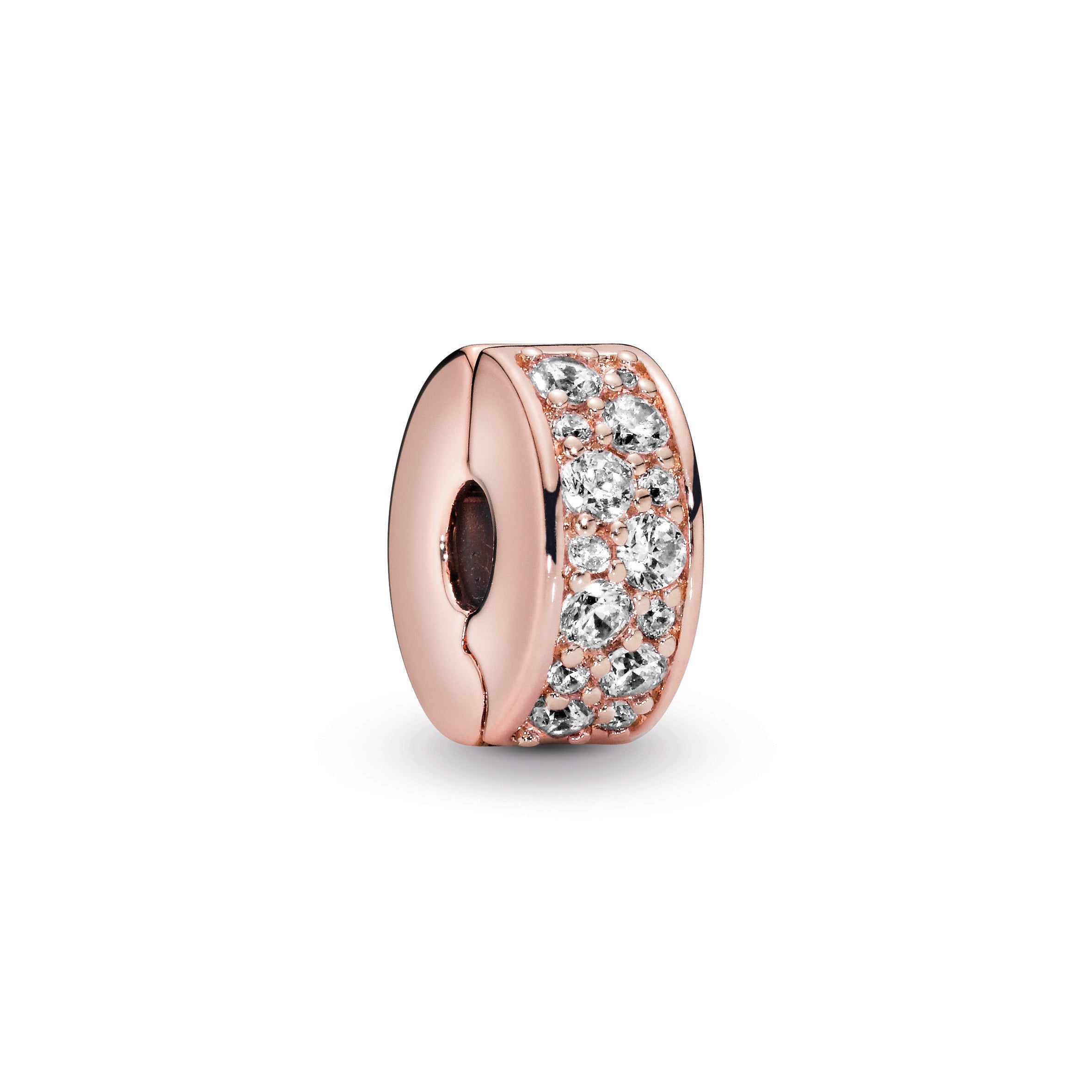 PANDORA Clear Pavé Clip Charm 14K Rose Gold Plated Unique Metal Blend Love Charms Bracelet Charm Jewelry Gift